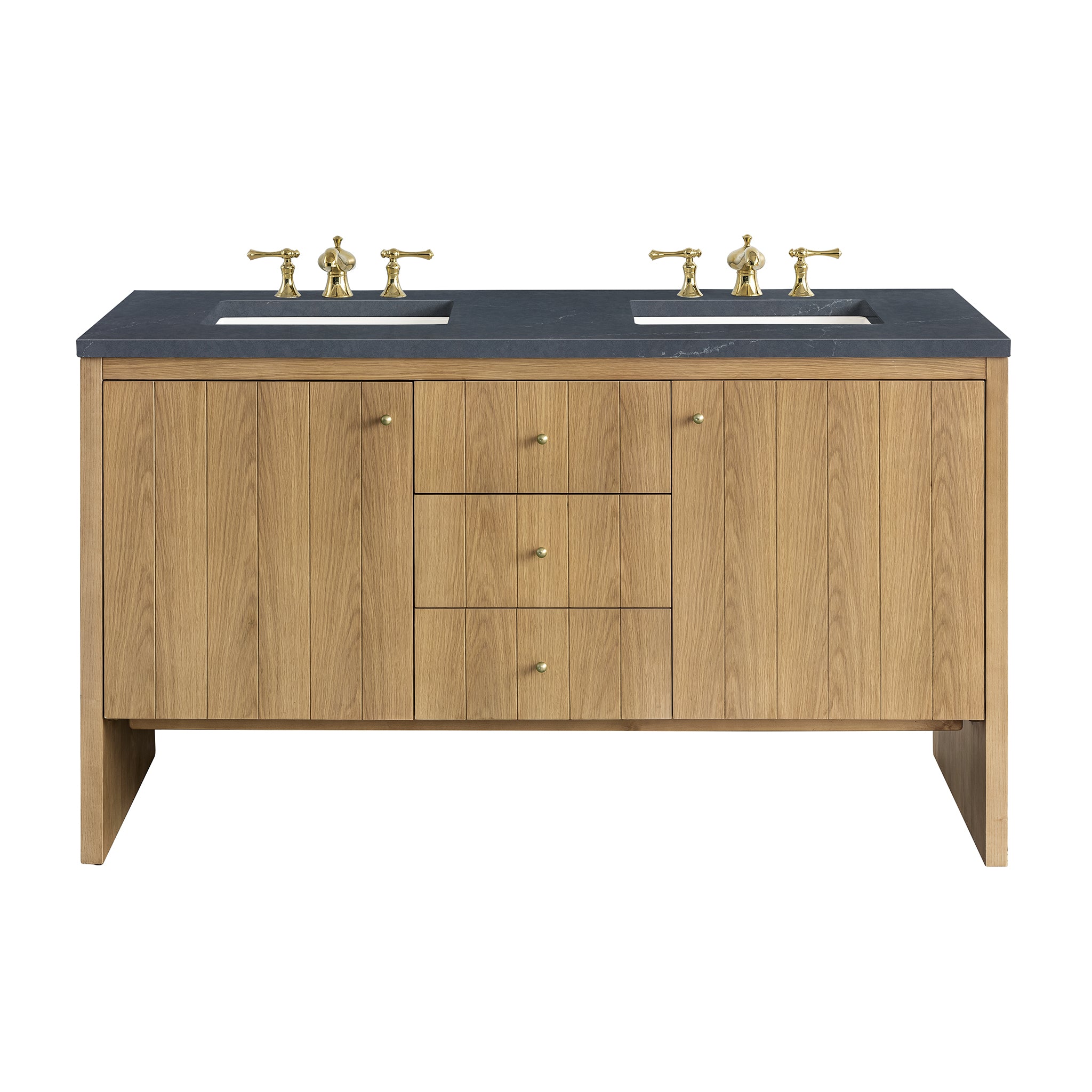 Hudson 60-Inch Double Vanity with Light Natural Oak Finish and 3CM Charcoal Soapstone Top - Perfect for Master Bathroom or Guest Bathroom Renovation