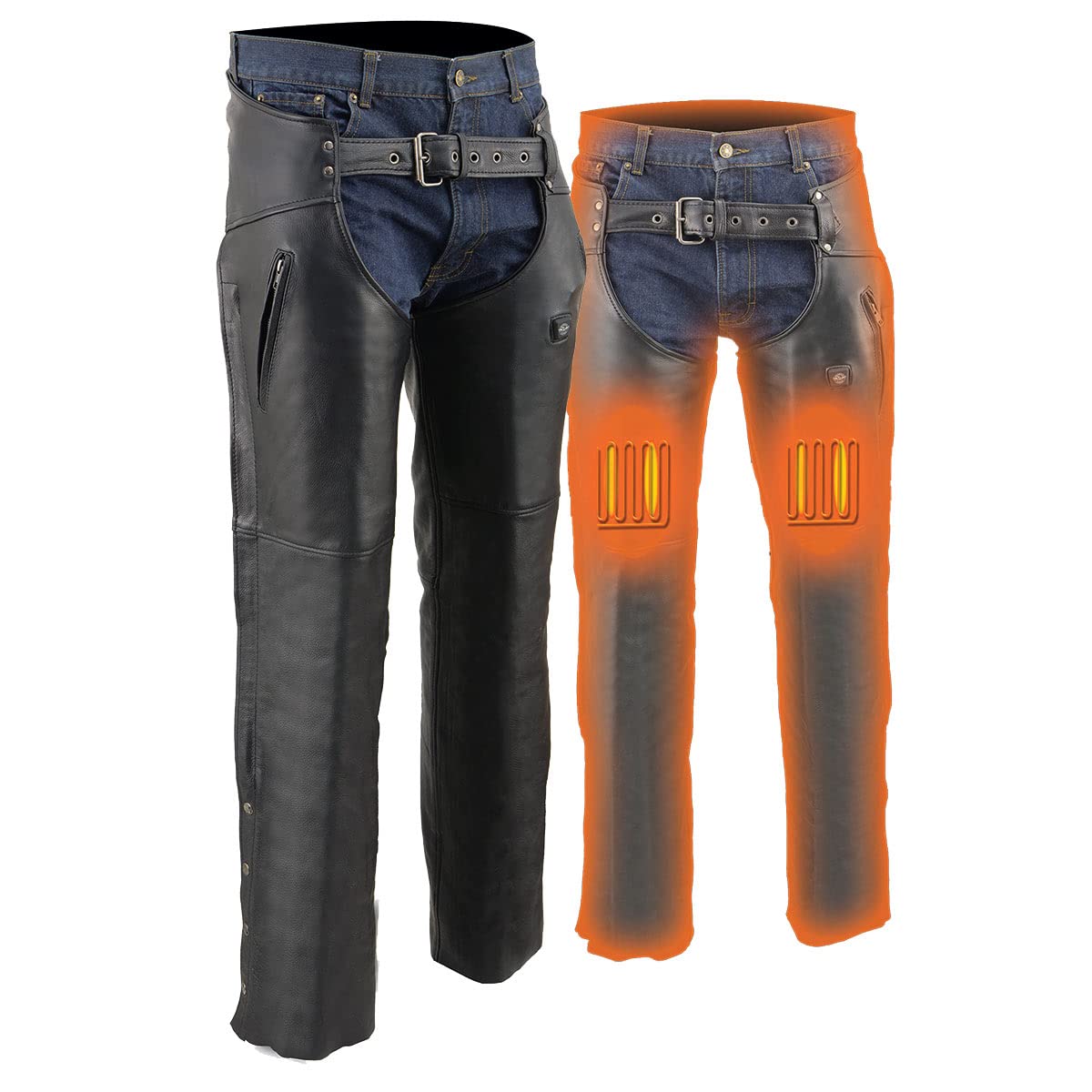 Milwaukee Leather Men's Motorcycle Chaps with Thigh Pockets & Heated Technology - Durable Riding Gear for Cold Weather & Long-Distance Biking