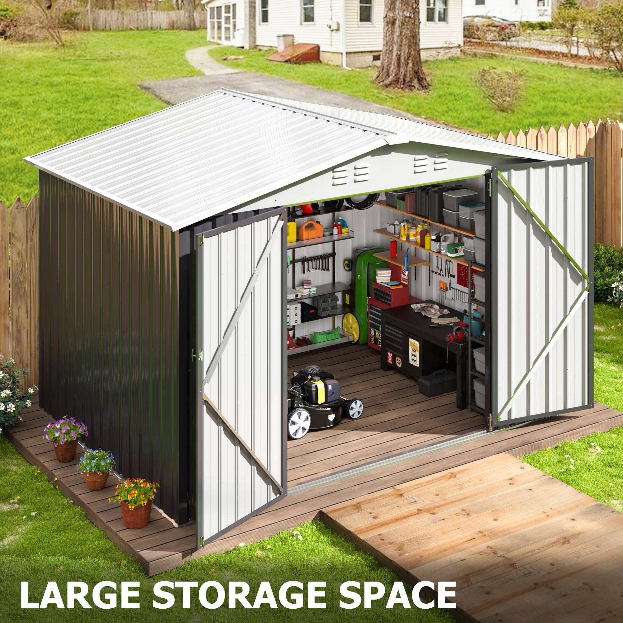 6x8 FT Outdoor Storage Shed - Heavy Duty Metal Garden Shed with Reinforced Frame & Lockable Doors - Weatherproof Tool Shed for Backyard, Patio, Lawn (White) - Perfect for Storing Gardening Tools, Lawn Equipment & Outdoor Furniture