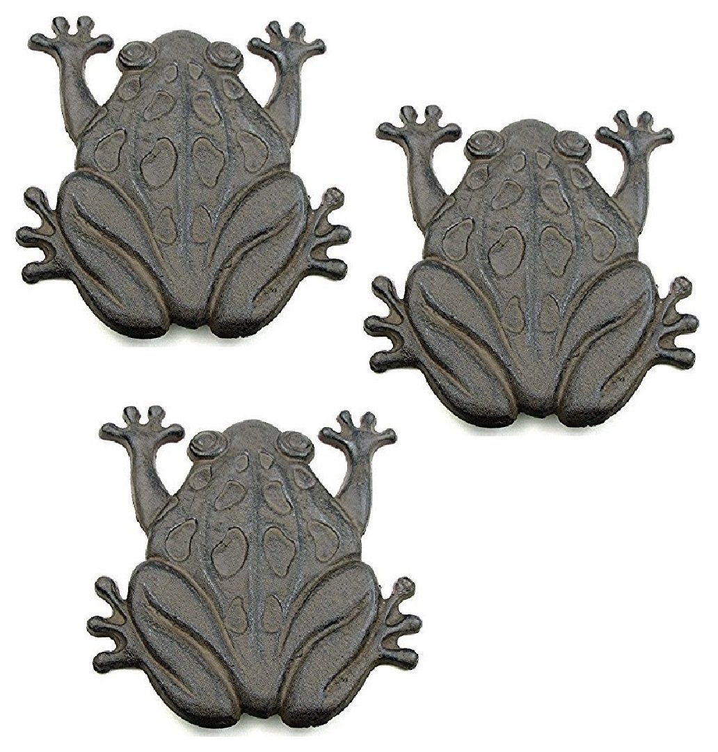 IWGAC Set of 3 Adorable Frog Cast Iron Stepping Stones - Rustic Garden Decor for Pathway, Yard, and Outdoor Landscape Design - Perfect for Fairy Gardens, Pond Edging, and Backyard Decorations