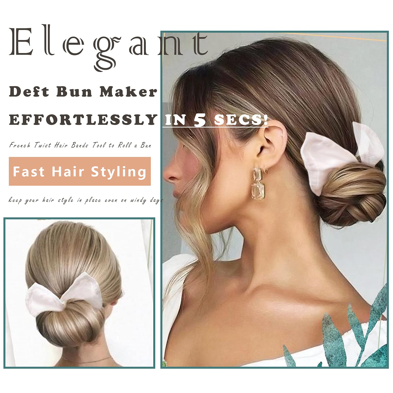 Magic Donut Hair Bun Maker - 2 Pack Bohemia Navy Blue, Flexible Reusable Hair Bands for Elegant French Twist & Easy Bun Creation | Perfect for Work, Parties & Everyday Hairstyles