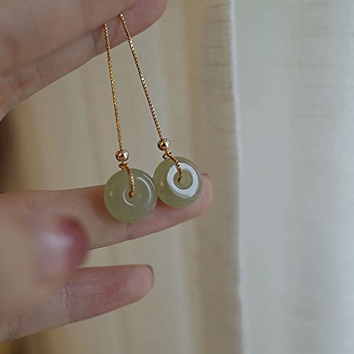 LRESJJIUJ Hetian Jade Donut Peace Buckle Drop Earrings - 24K Gold Plated Long Dangle Earrings for Women, Vintage Literary Style, Elegant Wedding & Bridal Jewelry, Perfect for Formal Events & Evening Occasions