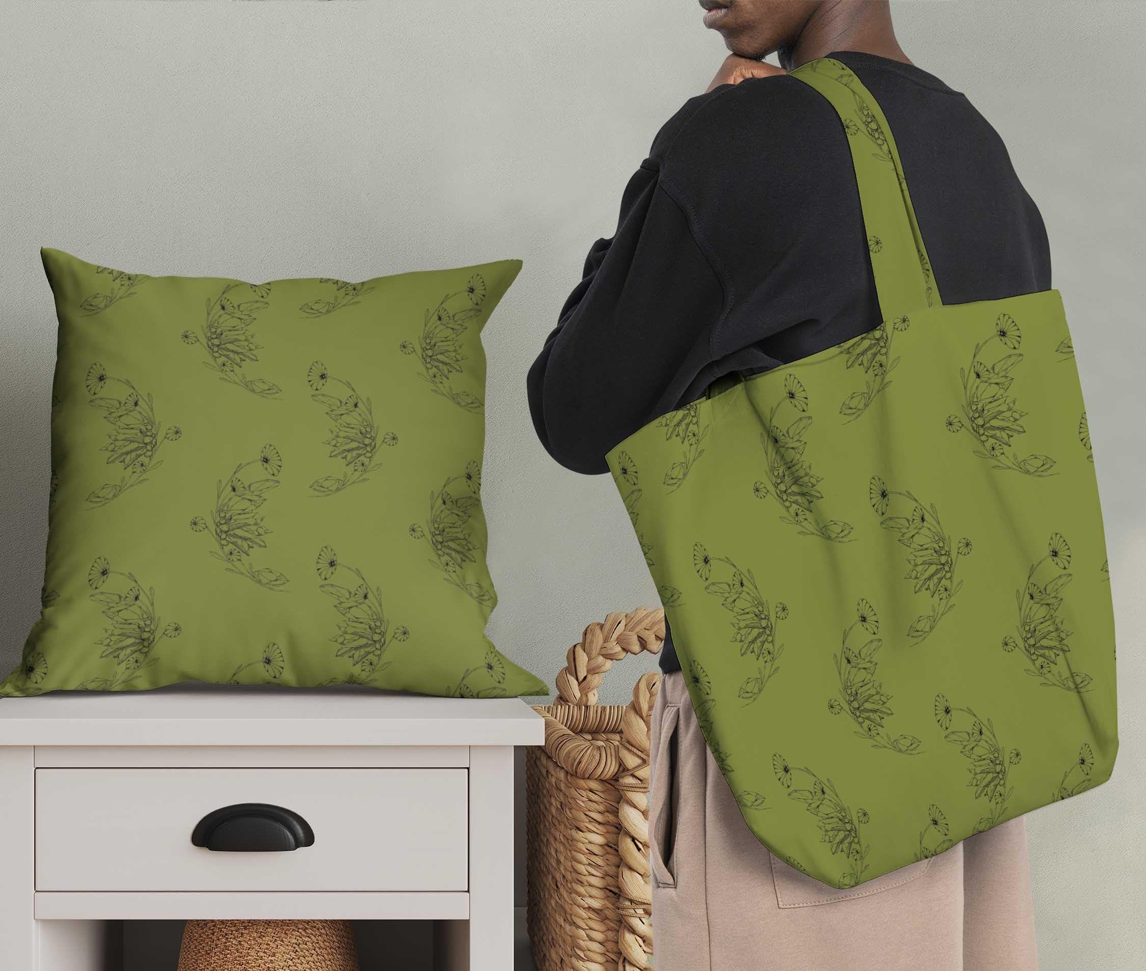 Soimoi Moss Green Georgette Fabric by The Yard - 44 Inch Wide Printed Floral Leaf Design - Elegant Artistic Fabric for Dresses, Scarves, Home Decor & DIY Projects