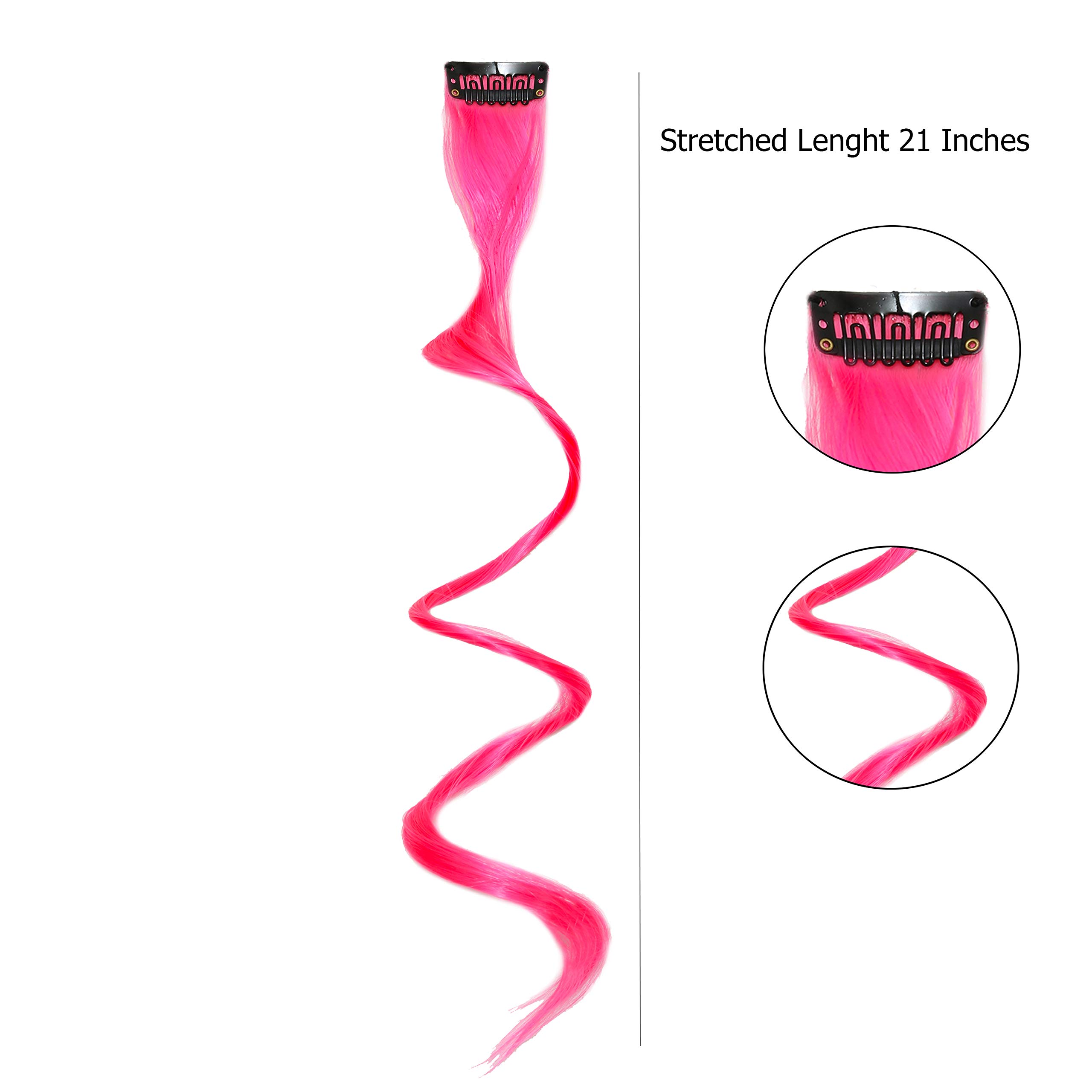 Rapidsflow® 6-Piece Colored Hair Streak Extensions for Women & Girls - Real Human Hair Highlights, Curly Pink - Perfect for Parties, Cosplay & Daily Styling