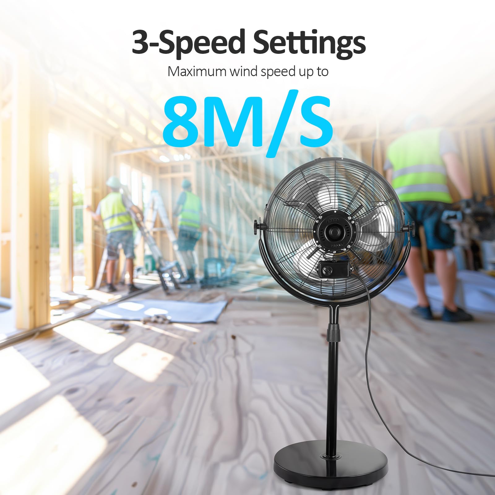 BEESTAR 18 Inch Heavy Duty High Velocity Pedestal Fan - Adjustable Height & Tilt, 3-Speed Metal Industrial Standing Fan for Warehouse, Workshop, Office, Home & Greenhouse Use - Black