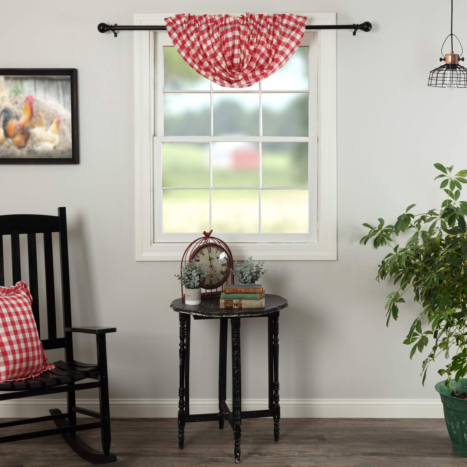 Annie Buffalo Check Cotton Farmhouse Kitchen Curtains - Red 15x60 Inch Rod Pocket Balloon Valance for Rustic Country Style Windows | Perfect for Farmhouse, Cottage & Cabin Decor
