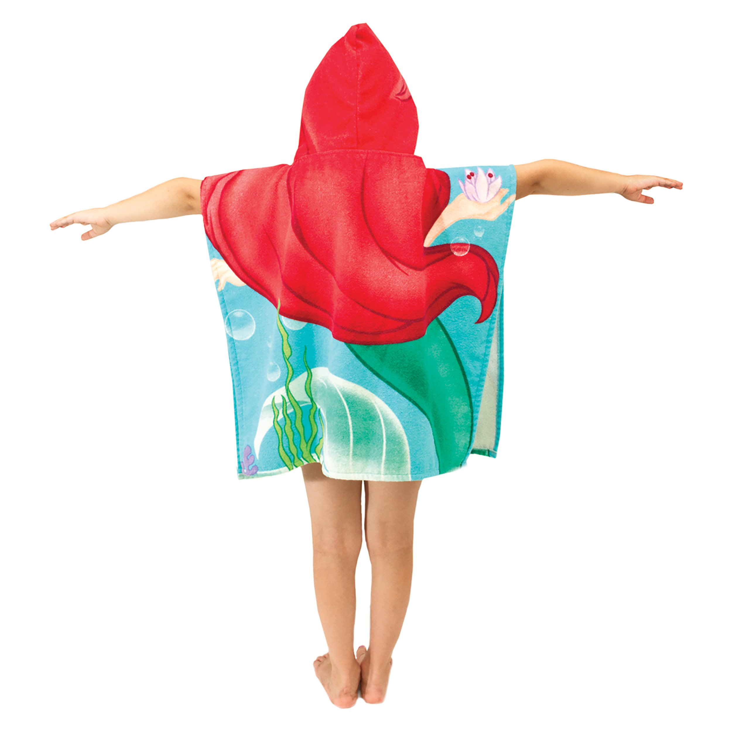Disney Little Mermaid Ariel Hooded Kids Bath Towel - Soft Cotton Baby Beach & Pool Towel for Toddler Girls, Perfect for Swimming, Bath Time & Dress Up Play