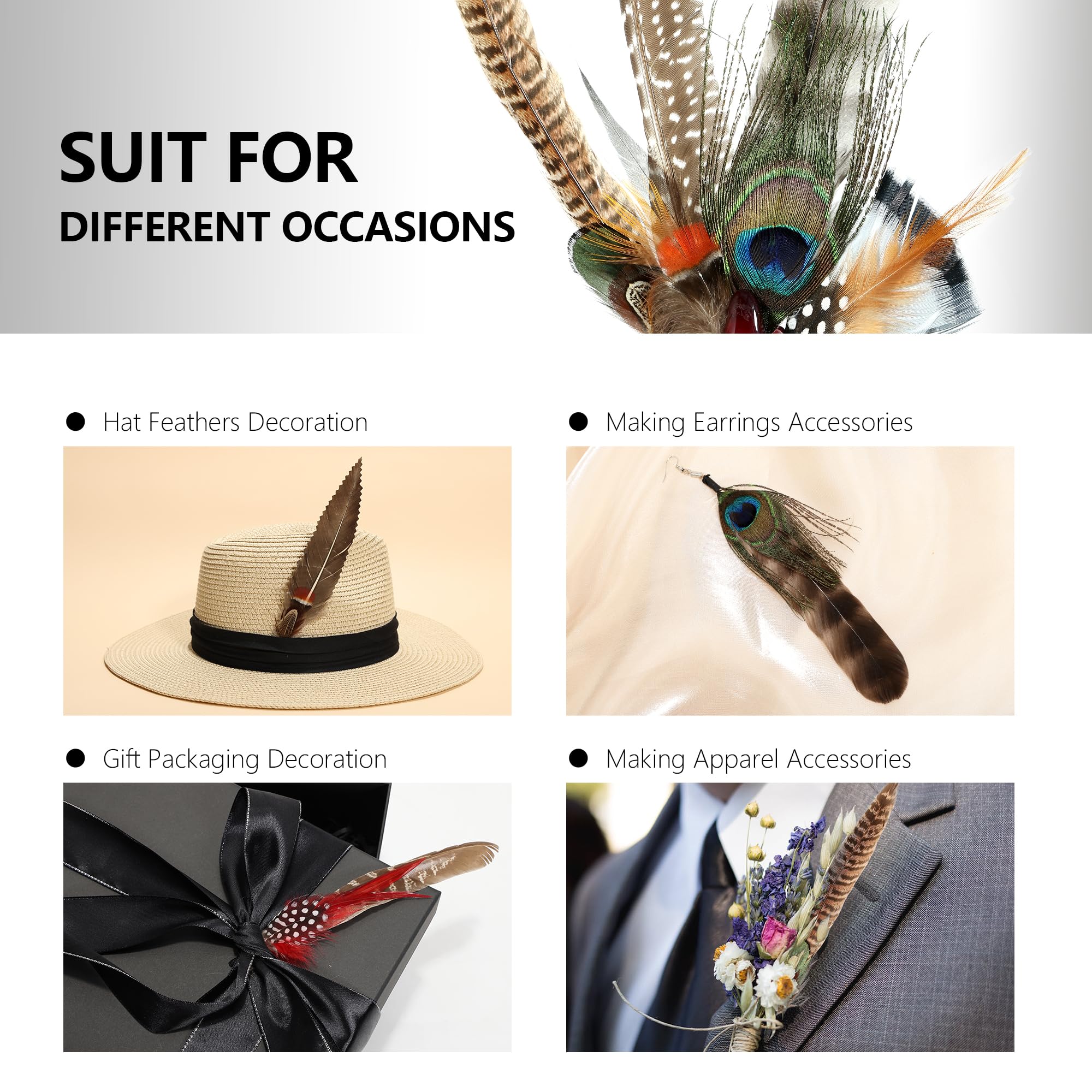 10 Styles Natural Feathers for Hats - DIY Fedora, Cowboy & Party Hat Accessories - Perfect for Western Costumes, Oktoberfest & Christmas Celebrations