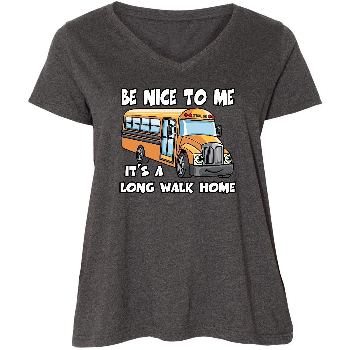 Inktastic School Bus Driver Be Nice Women's Plus Size V-Neck T-Shirt - Comfortable Casual Tee for Teachers, Moms & School Staff