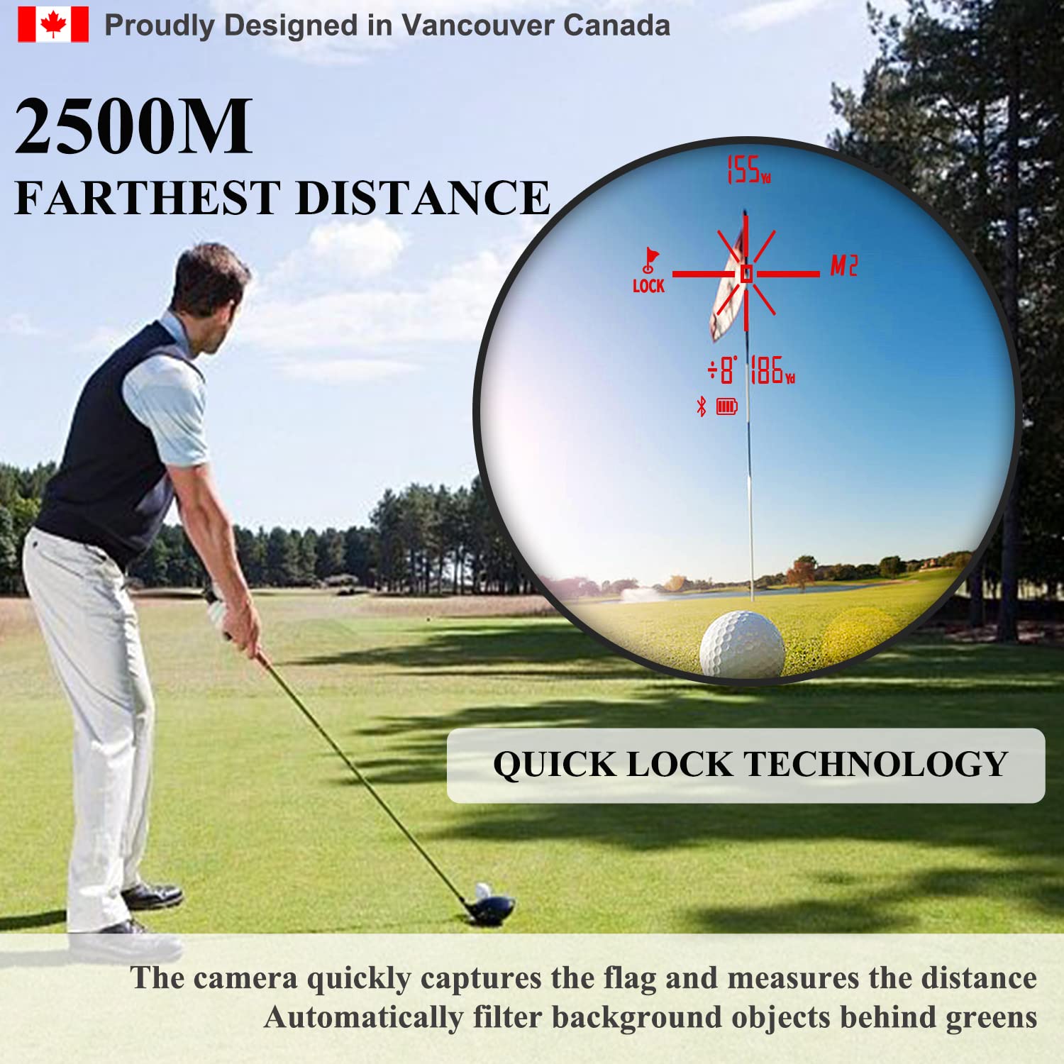 Fetch Falcon OLED Laser Golf Range Finder - 3rd Gen, 6X Magnification, High Precision Slope Mode with Scan, Flag Lock Vibration, Powerful Magnetic Black (2500 Yards) - Perfect for Golf Tournaments & Practice Sessions