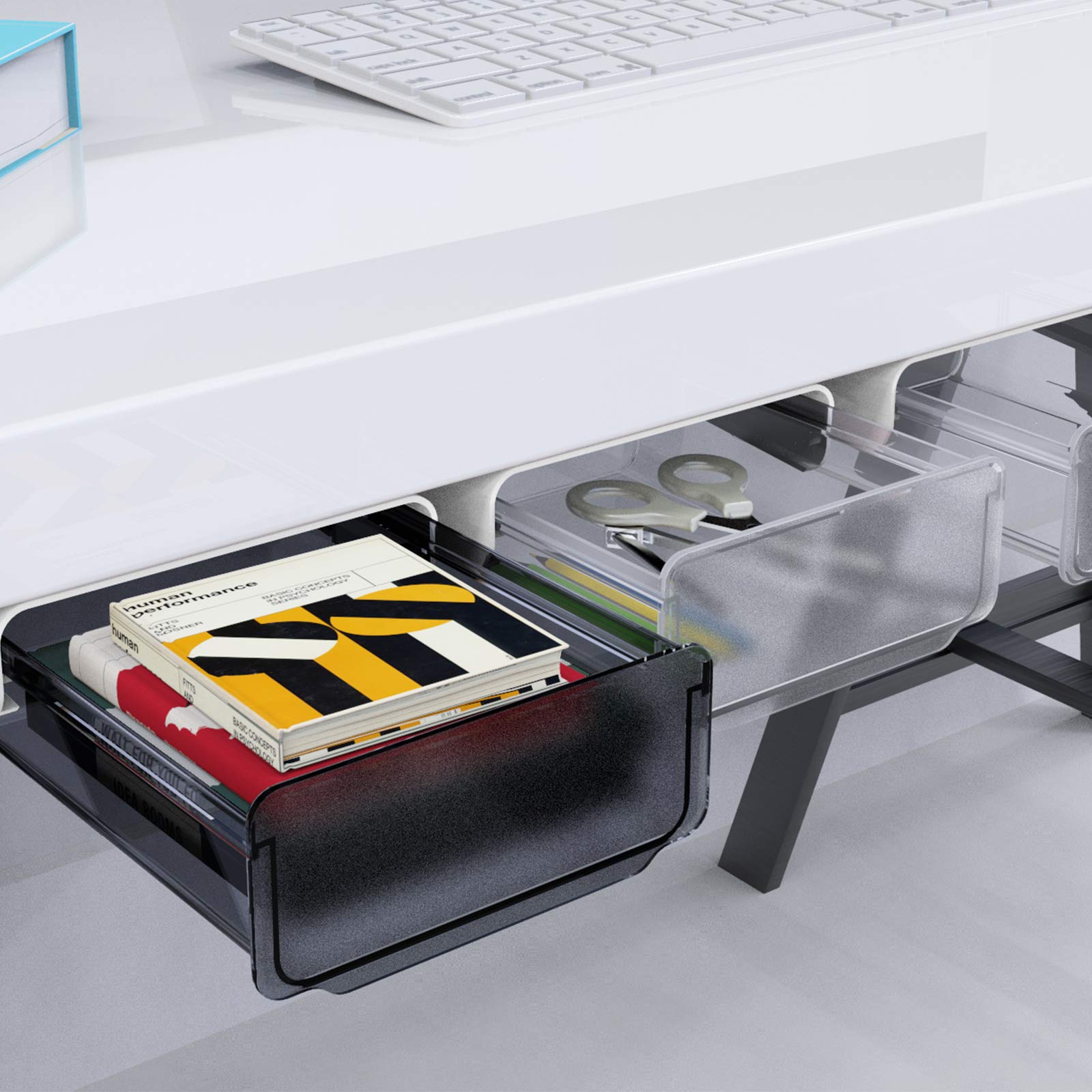 Under Desk Drawer Organizer - Self-Adhesive Storage for Office, Bedroom, School & Kitchen - Holds Phone, Pens, Pencils, Keys & Cutlery (Medium Size) - Perfect Desk Accessory for Home & Office Organization