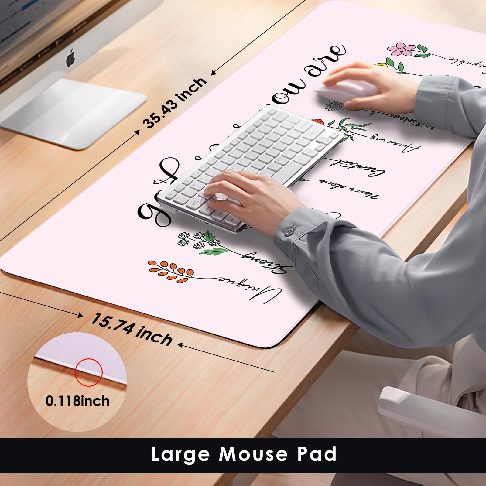 AFRITEE Bible Verse Desk Mat - Pink Flower Christian Gaming Mouse Pad for Office & Gifts