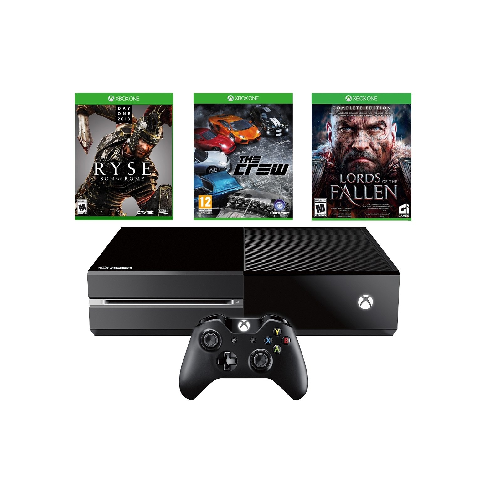 Refurbished Microsoft Xbox One 1TB Console with 3 Games Bundle - Ryse: Son of Rome, The Crew & Lords of the Fallen | HD Gaming System for Home Entertainment & Multiplayer Fun