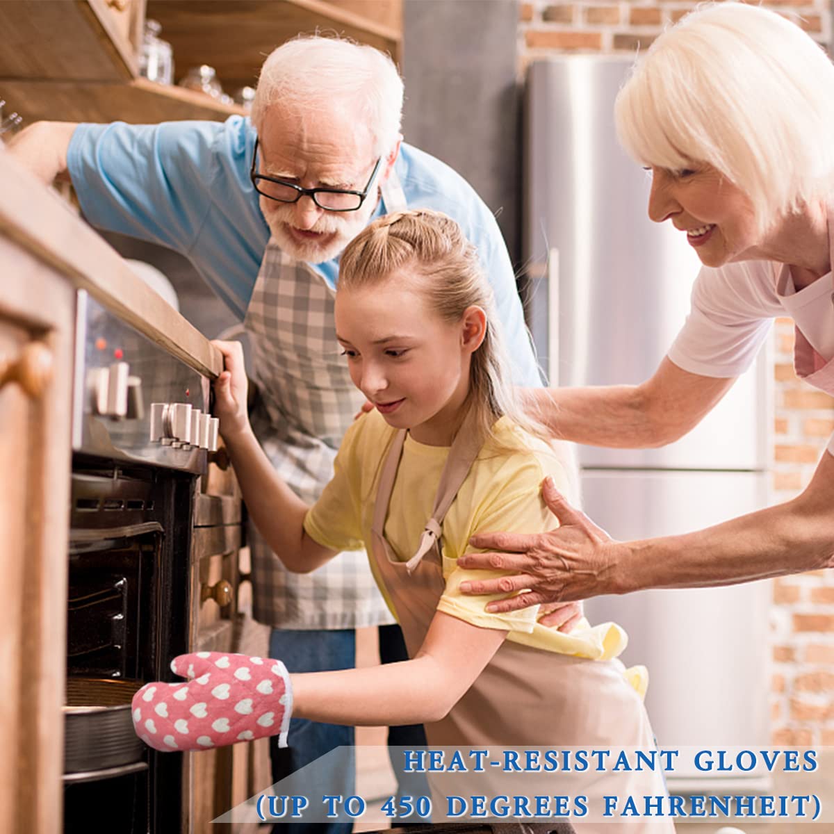 DOERDO 2 Pack Heat Resistant Kids Oven Mitts for Children Ages 4-12 (7