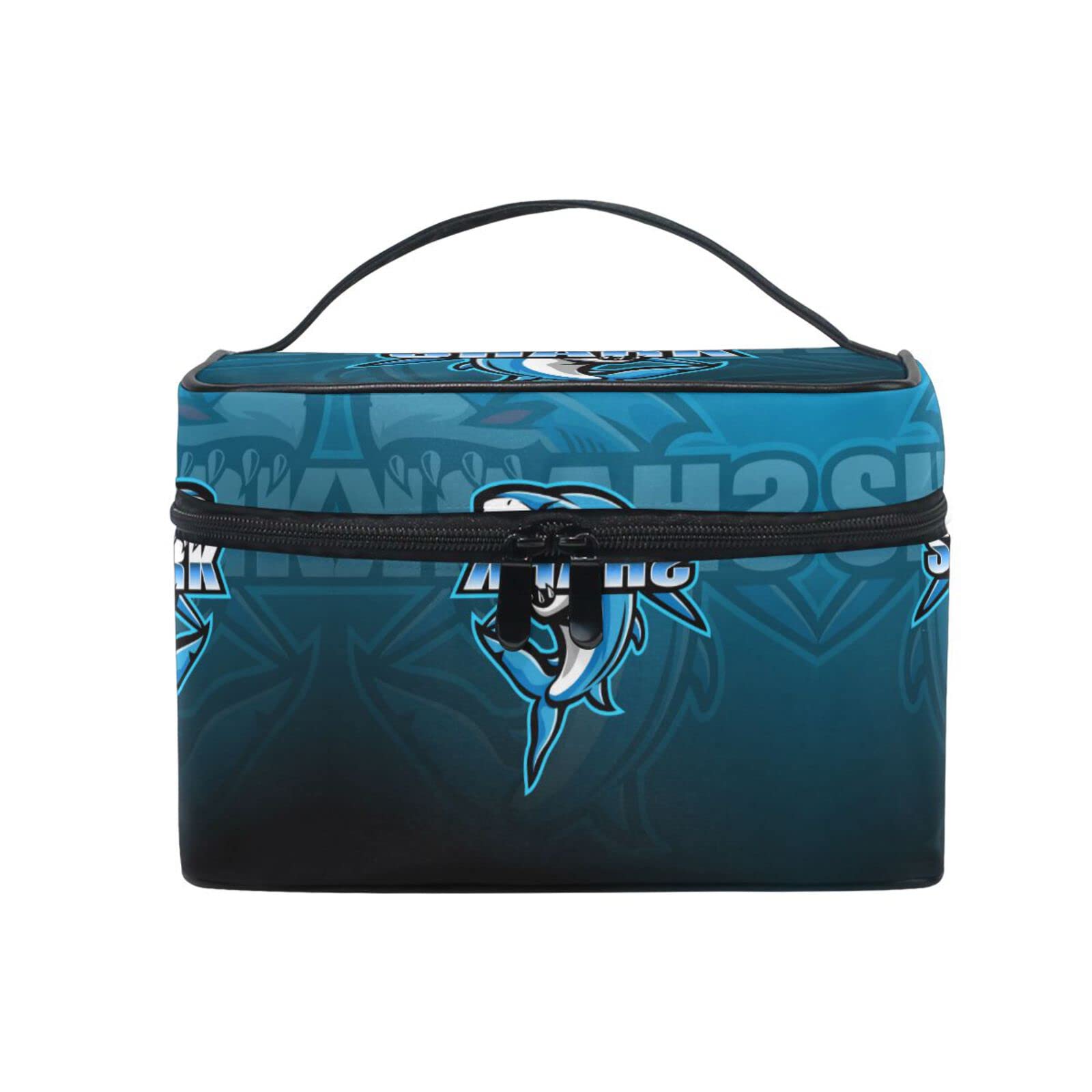 Shark Blue Animal Mascot Makeup Bag - Waterproof Cosmetic Organizer Pouch with Zipper for Women & Girls - Perfect for Travel, Gym, and Daily Beauty Essentials Storage