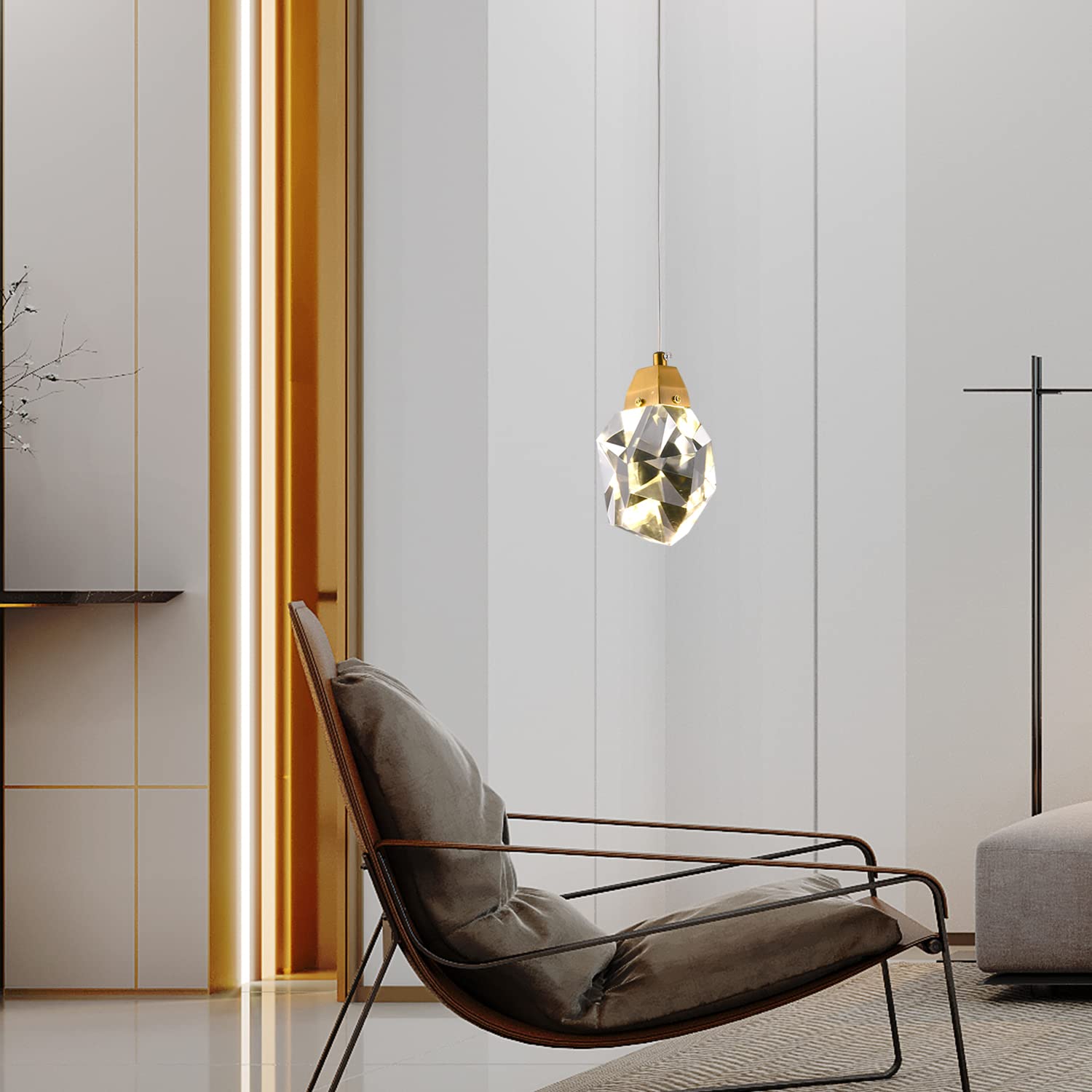 Modern Brass Dimmable Crystal Pendant Light - 4.72