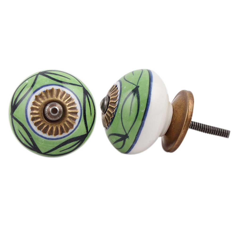 14-Piece Green Loop Ceramic Drawer Knobs - Premium Kitchen Cabinet Hardware & Dresser Pulls - Elegant Upgrade for Home Decor - Perfect for Cabinets, Drawers, Furniture & DIY Projects