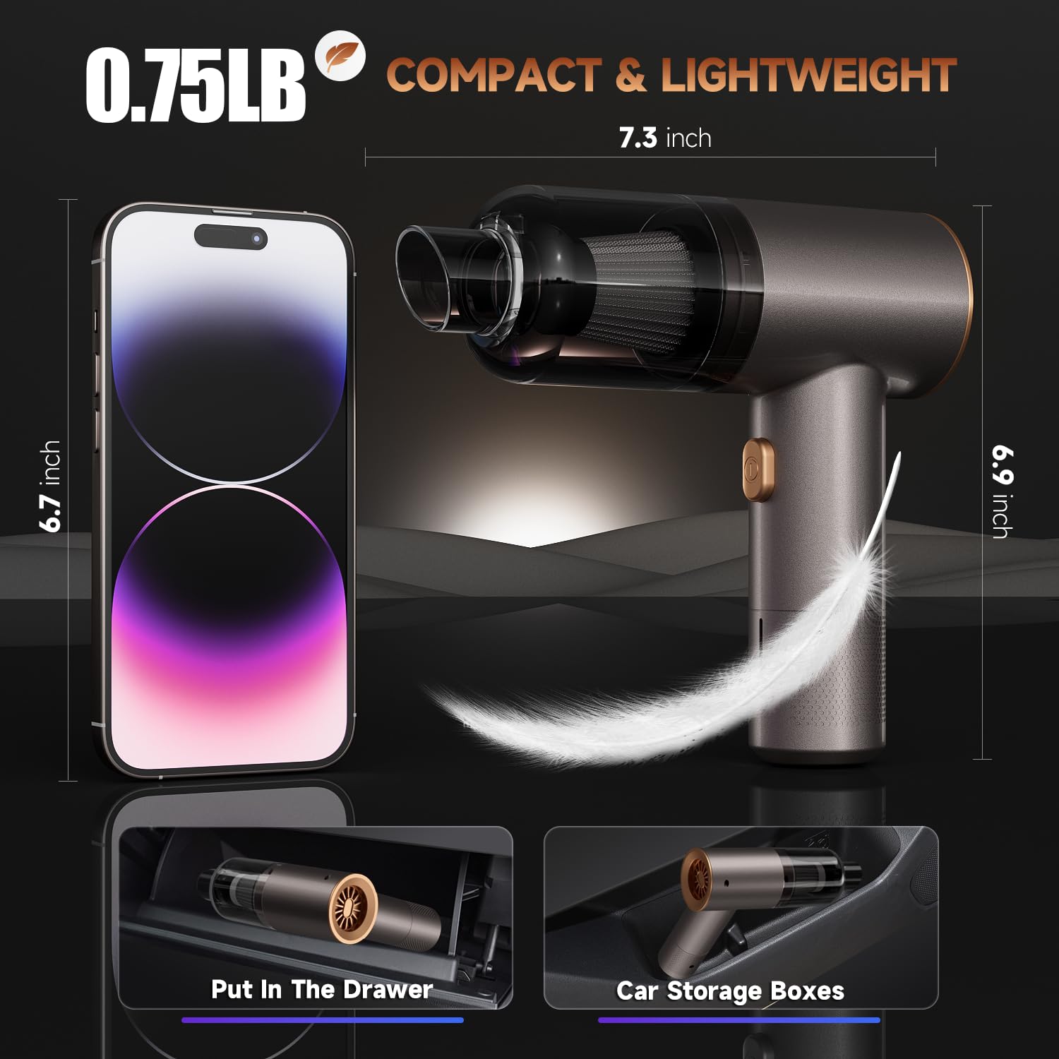 Powerful 16000PA Cordless Handheld Vacuum Cleaner with Brushless Motor - 4-in-1 Car & Home Vacuum, Air Duster Blower & Hand Pump - Perfect for Car Detailing, Home Cleaning & Small Spaces