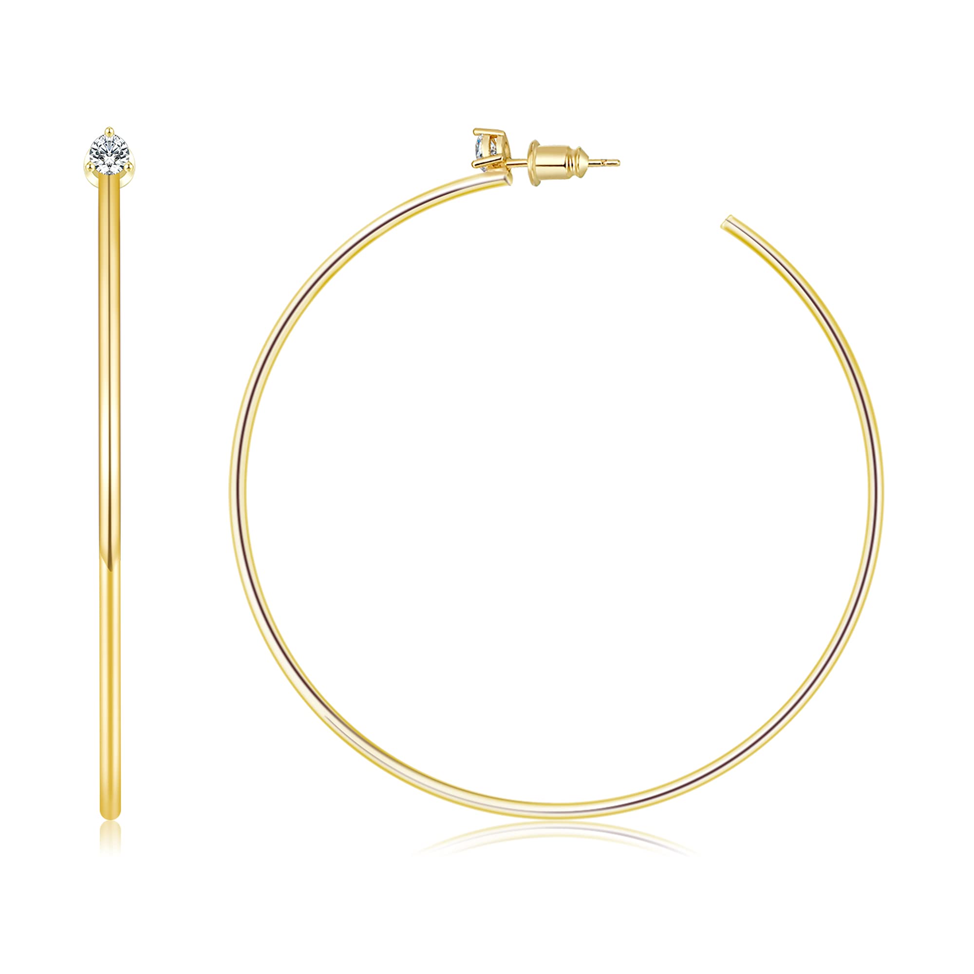 14K Gold Plated Hoop Earrings for Women - Thin Lightweight Cubic Zirconia Hoops - Perfect for Everyday Wear, Parties & Gift Giving