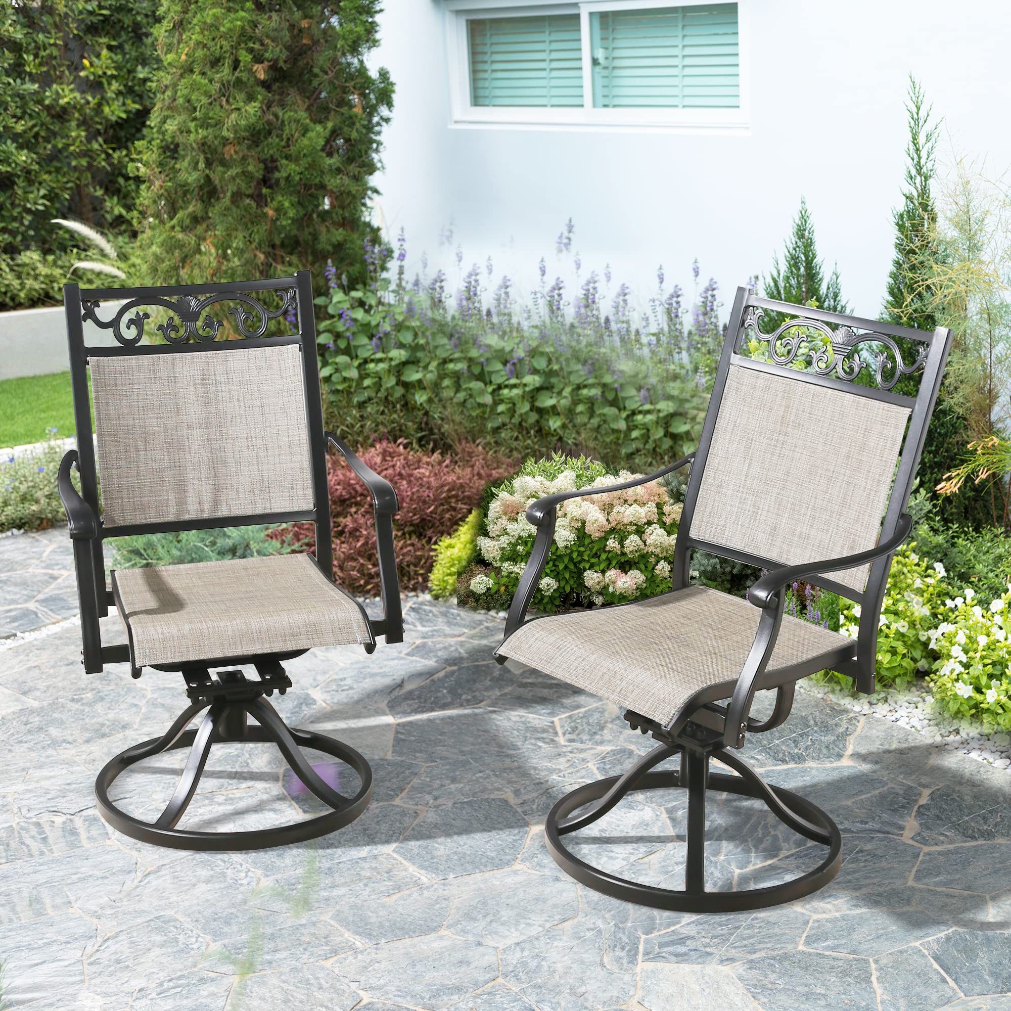 Ulax Patio Dining Chairs - Set of 2 Cast Aluminum Swivel Outdoor Chairs with Sling Rocker Design for Garden, Poolside & Backyard Relaxation