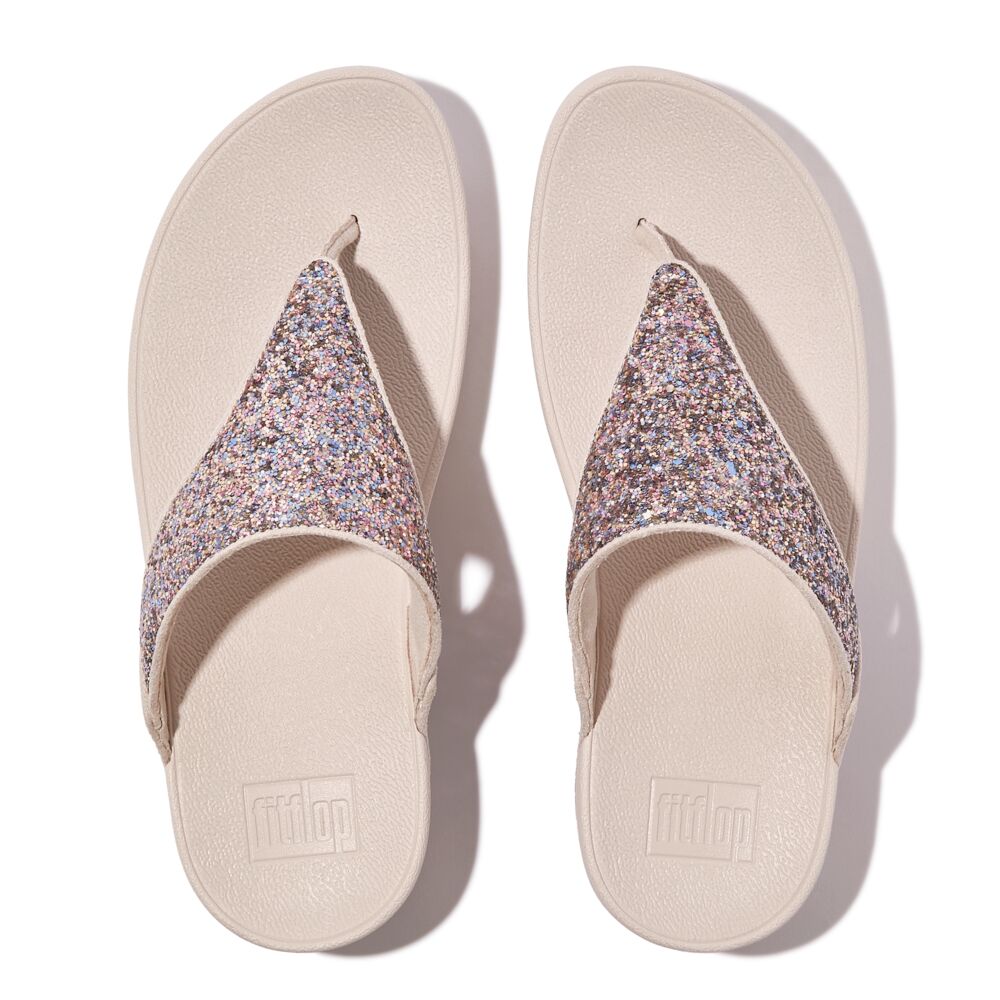 FitFlop Lulu Multi-Tonal Glitter Sandals for Women – Comfortable Slide Sandals with Arch Support, Nude Rose Mix | Perfect for Beach, Pool, and Summer Outfits