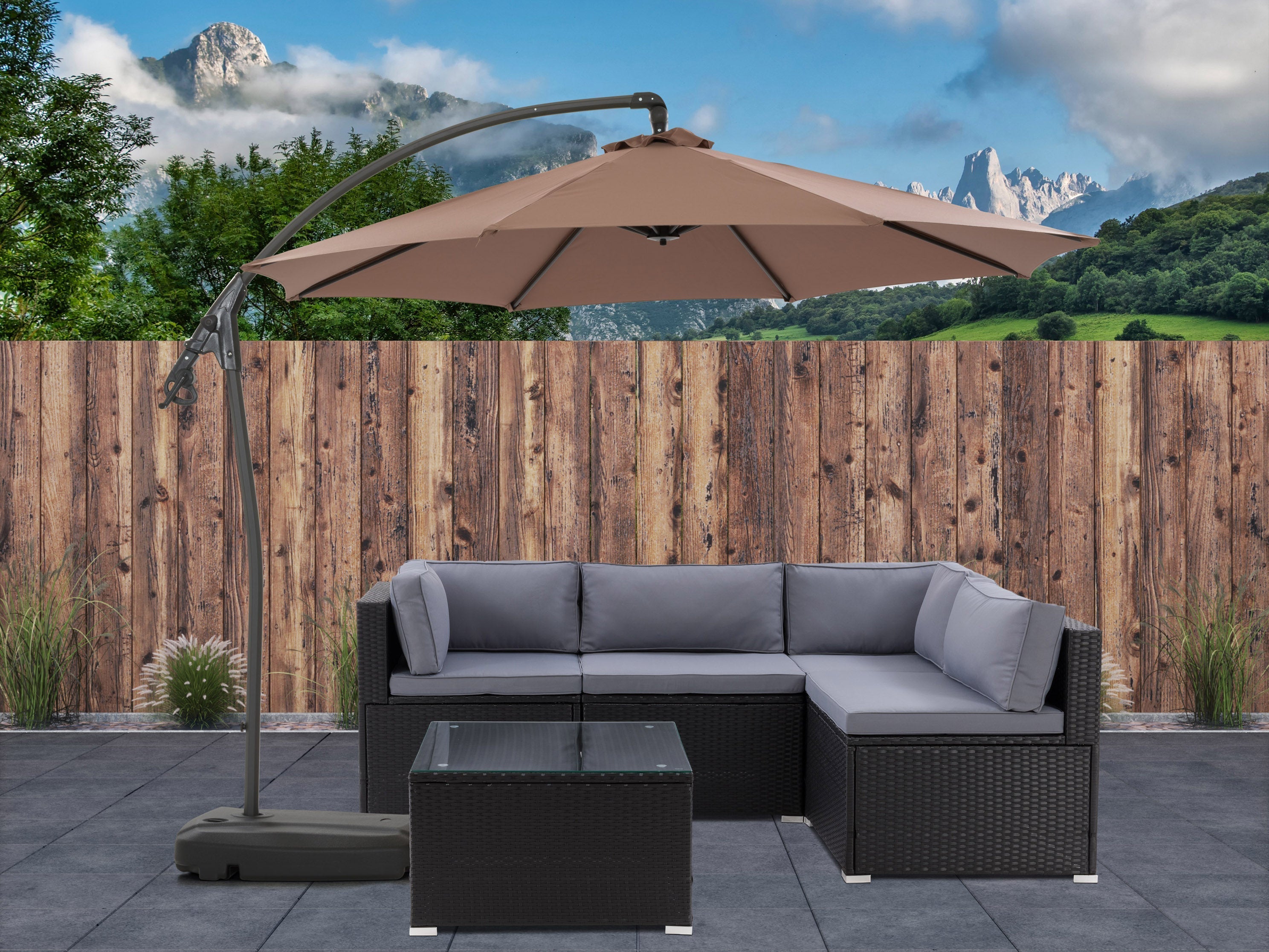 10ft Sand Cantilever Umbrella with Heavy Duty Base - Outdoor Patio Sun Shade for Poolside, Garden, and Backyard Relaxation