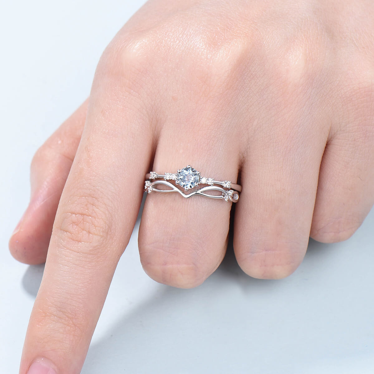 Elegant Aquamarine Bridal Set - White Gold Art Deco Engagement Ring & Anniversary Promise Ring for Women | Minimalist Jewelry for Weddings, Proposals & Special Occasions