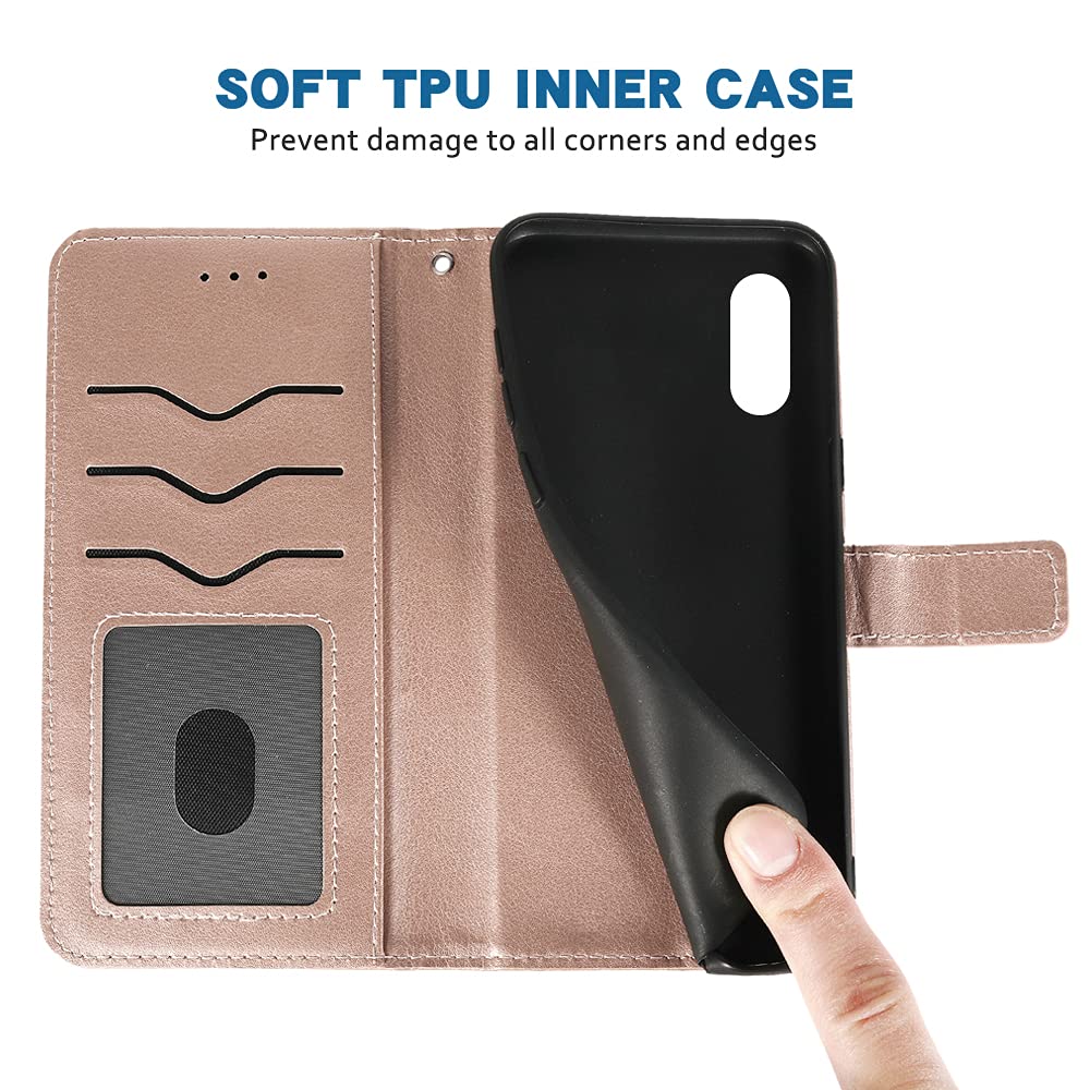 Premium Leather Wallet Case with Wrist Strap & Card Holder - Compatible with Huawei Y6 2019/Honor 8A/Y6 Prime 2019 (Rose Gold) | Flip Cover Stand Case for Daily Use, Travel & Business Meetings
