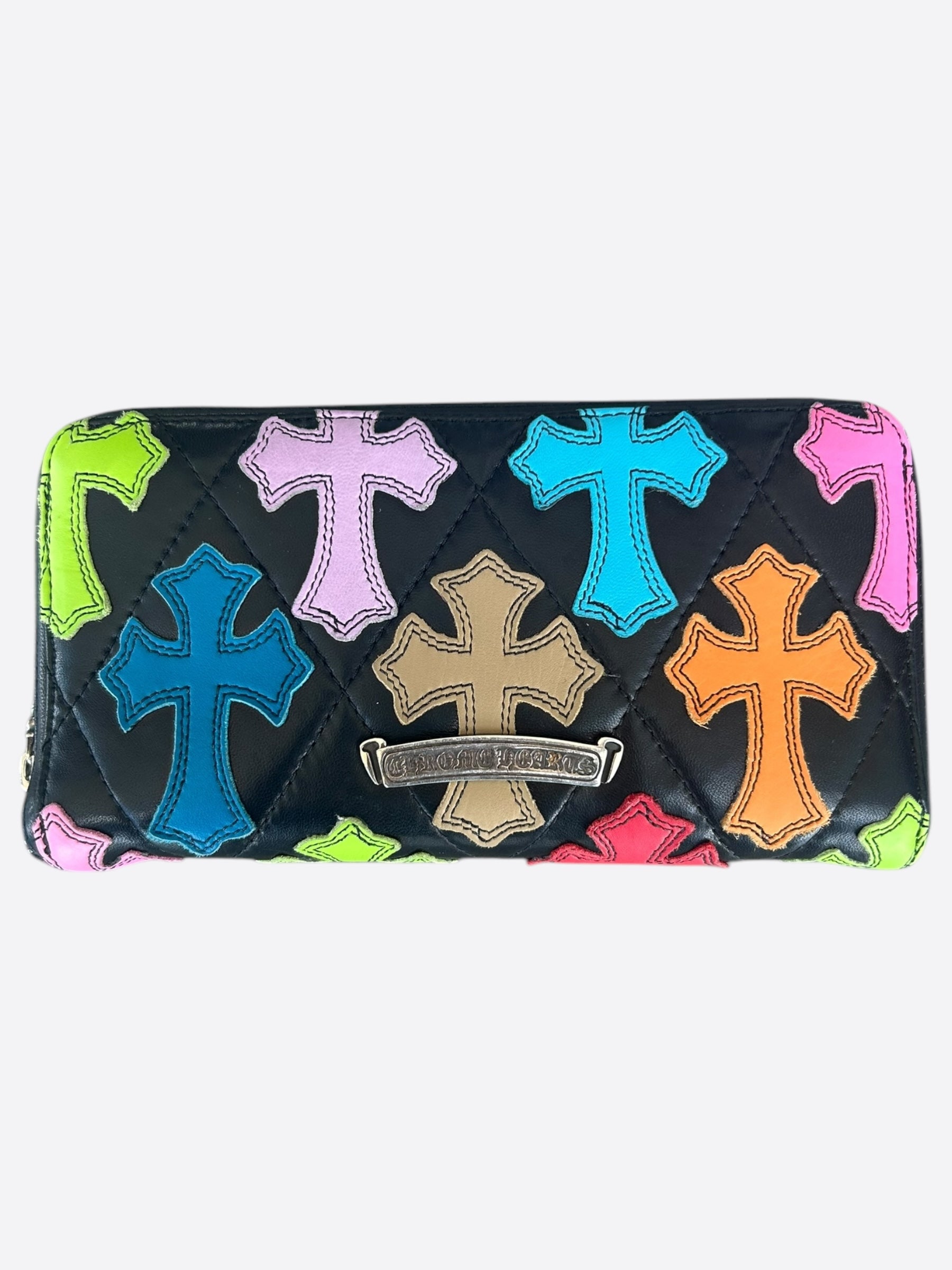 Chrome Hearts Black Multicolor Cross Patch Leather Wallet for Men - Stylish Bifold RFID Blocking Wallet for Everyday Use & Travel