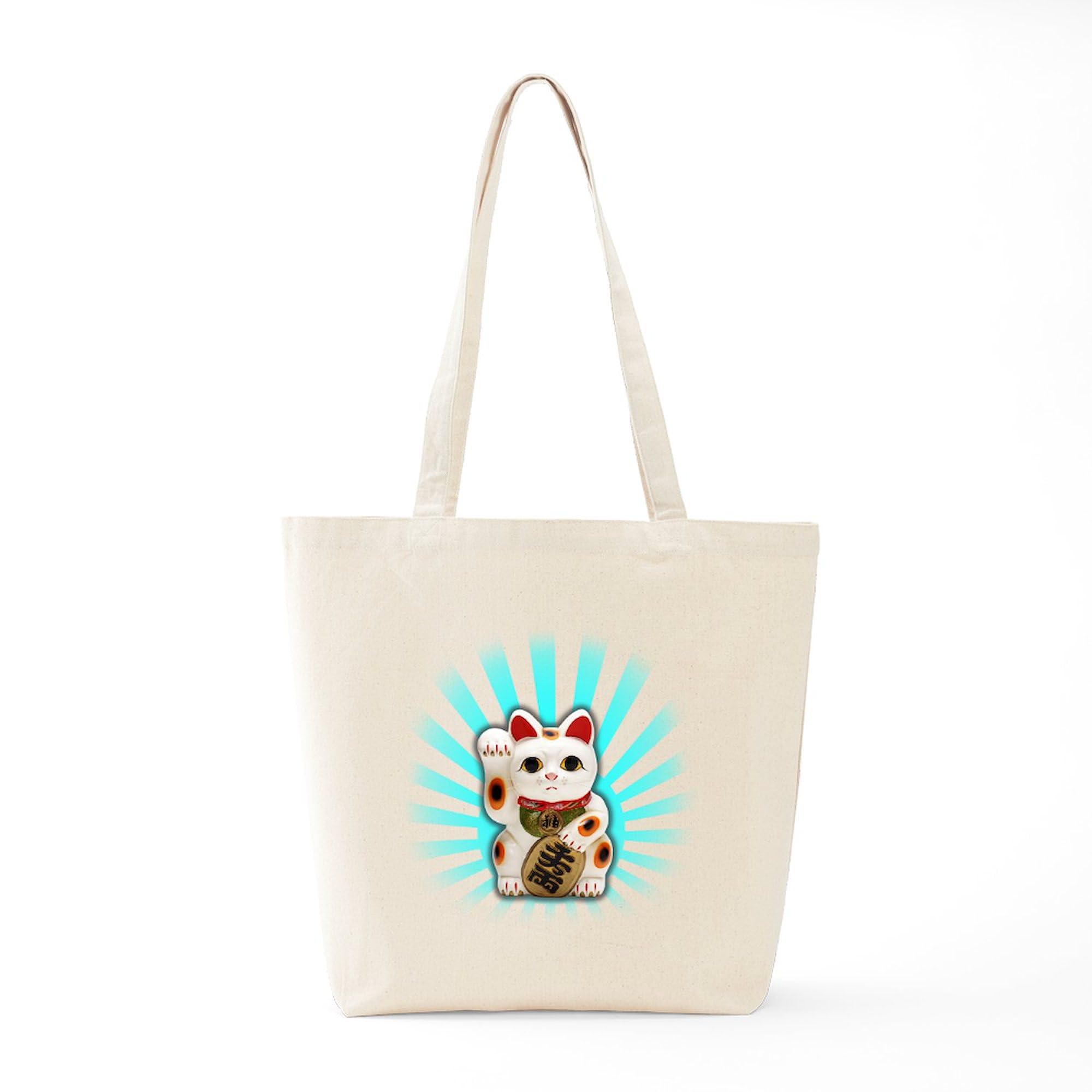 Lucky Cat (Maneki Neko) Tote Bag - Natural Canvas Reusable Shopping Bag for Groceries, Beach & Daily Use | Cute Japanese Good Luck Gift