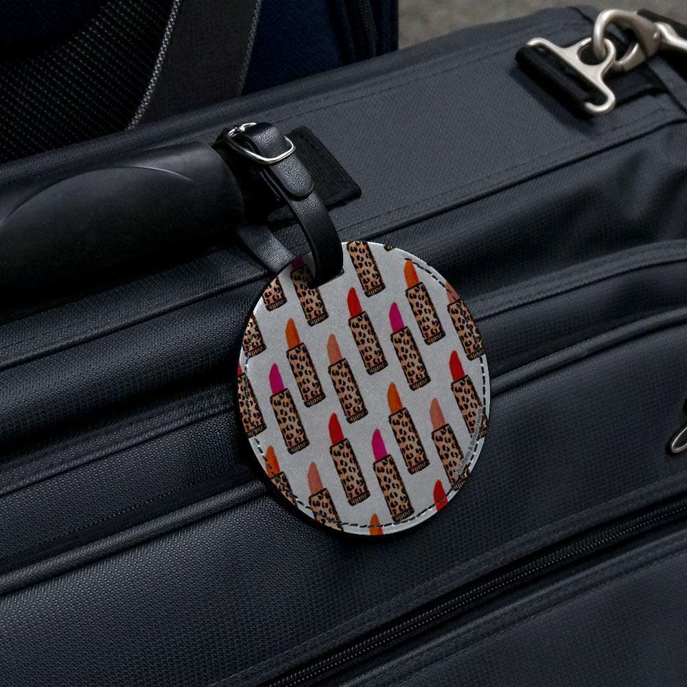 Leopard Print Lipstick Round Leather Luggage Tag - Stylish Suitcase ID Card Holder for Carry-On Bags | Perfect for Travel, Business Trips & Vacation Identification