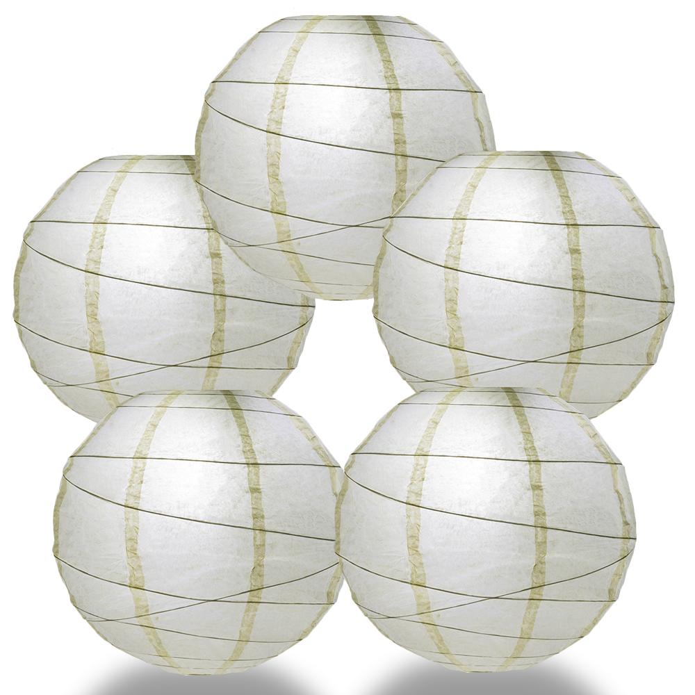 5 Pack 12 Inch Ivory Freestyle Ribbed Hanging Paper Lanterns - Perfect for Weddings, Parties, Home Decor & Outdoor Events