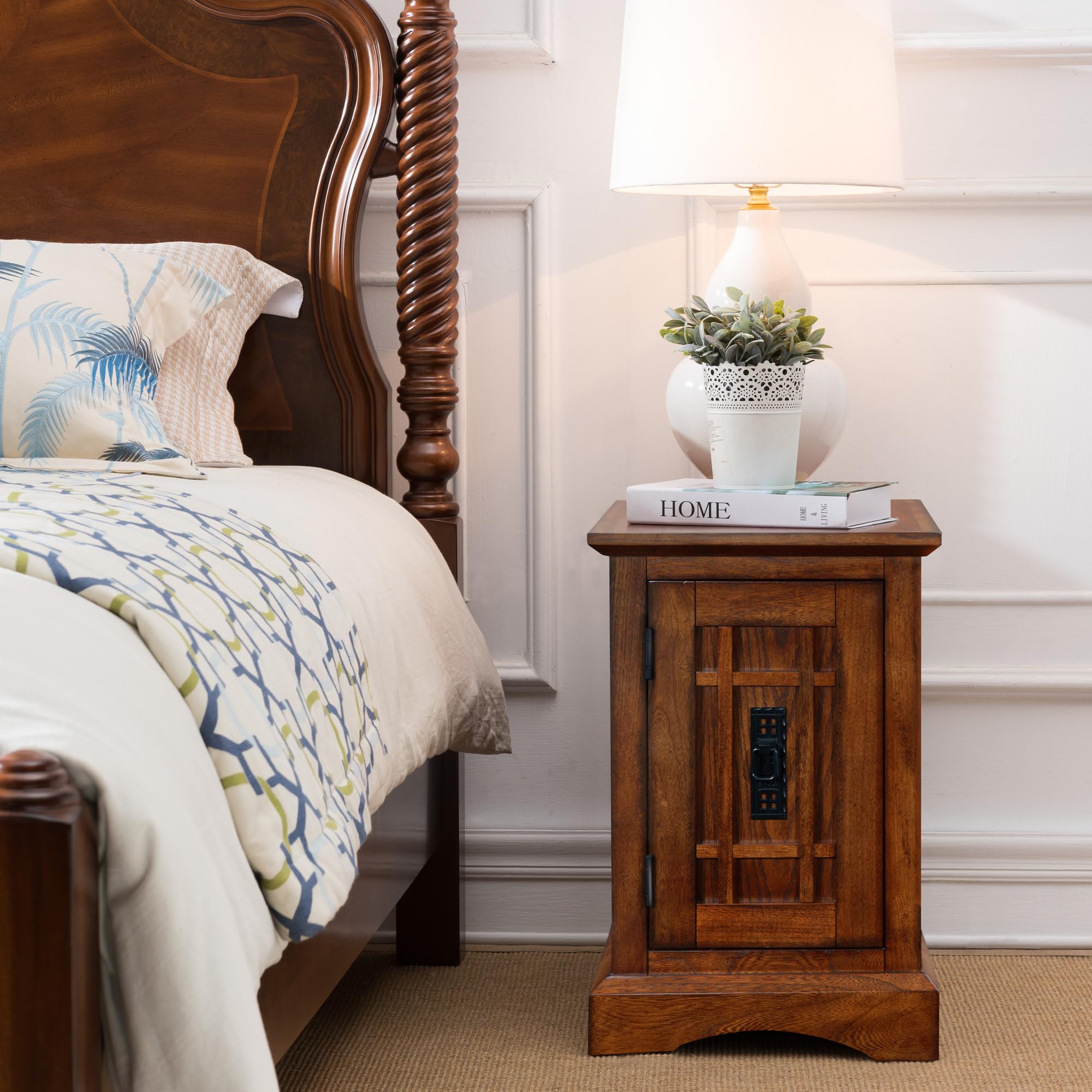 Leick Home 82401 Solid Wood Mission Cabinet End Table - Oak Finish Side Table for Living Room, Bedroom & Home Office - Perfect for Storage, Display & Accent Furniture