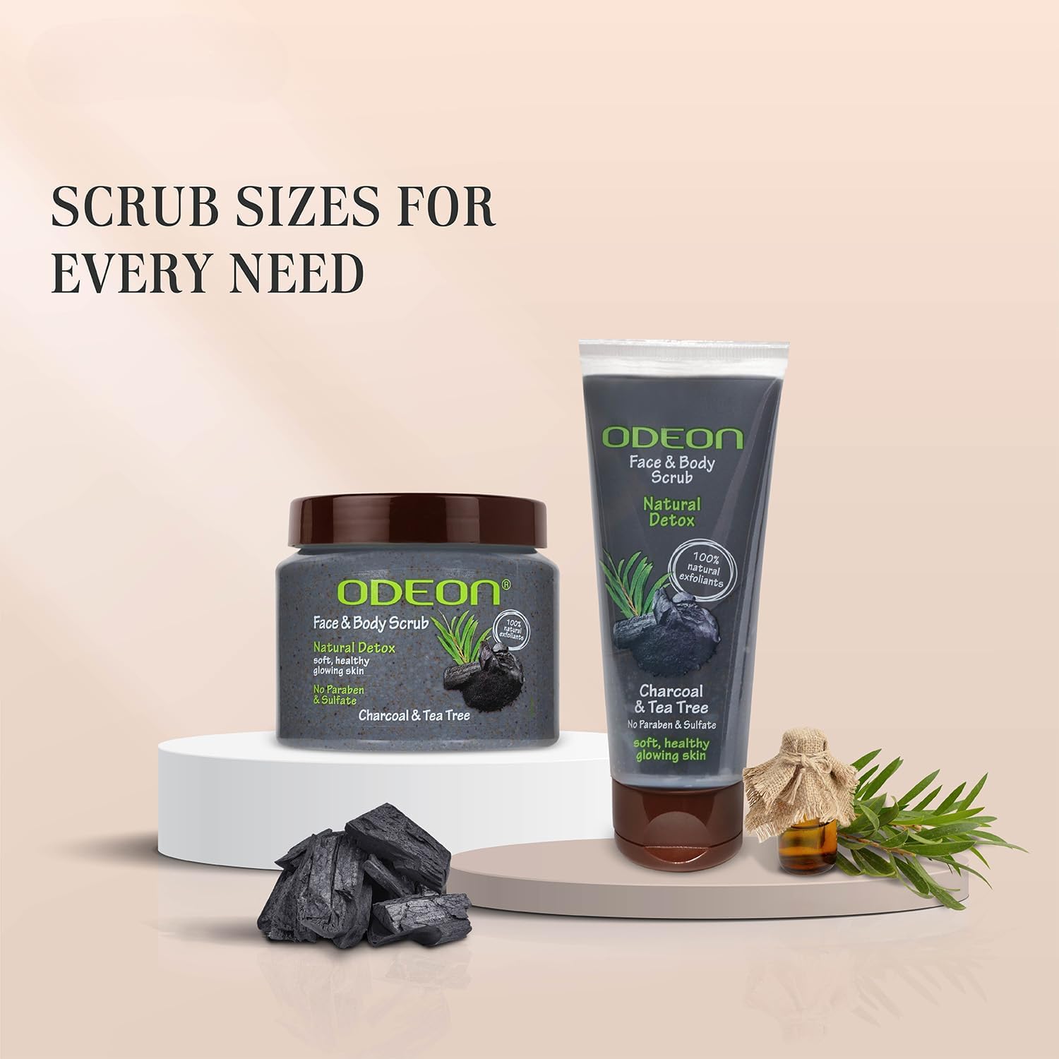 Charcoal & Tea Tree Oil Body Scrub (100ml) - Deep Cleansing Face & Body Exfoliator for Oily Skin - Gentle Scrub for Soft, Glowing Skin - Perfect for Acne-Prone Skin & Blackhead Removal