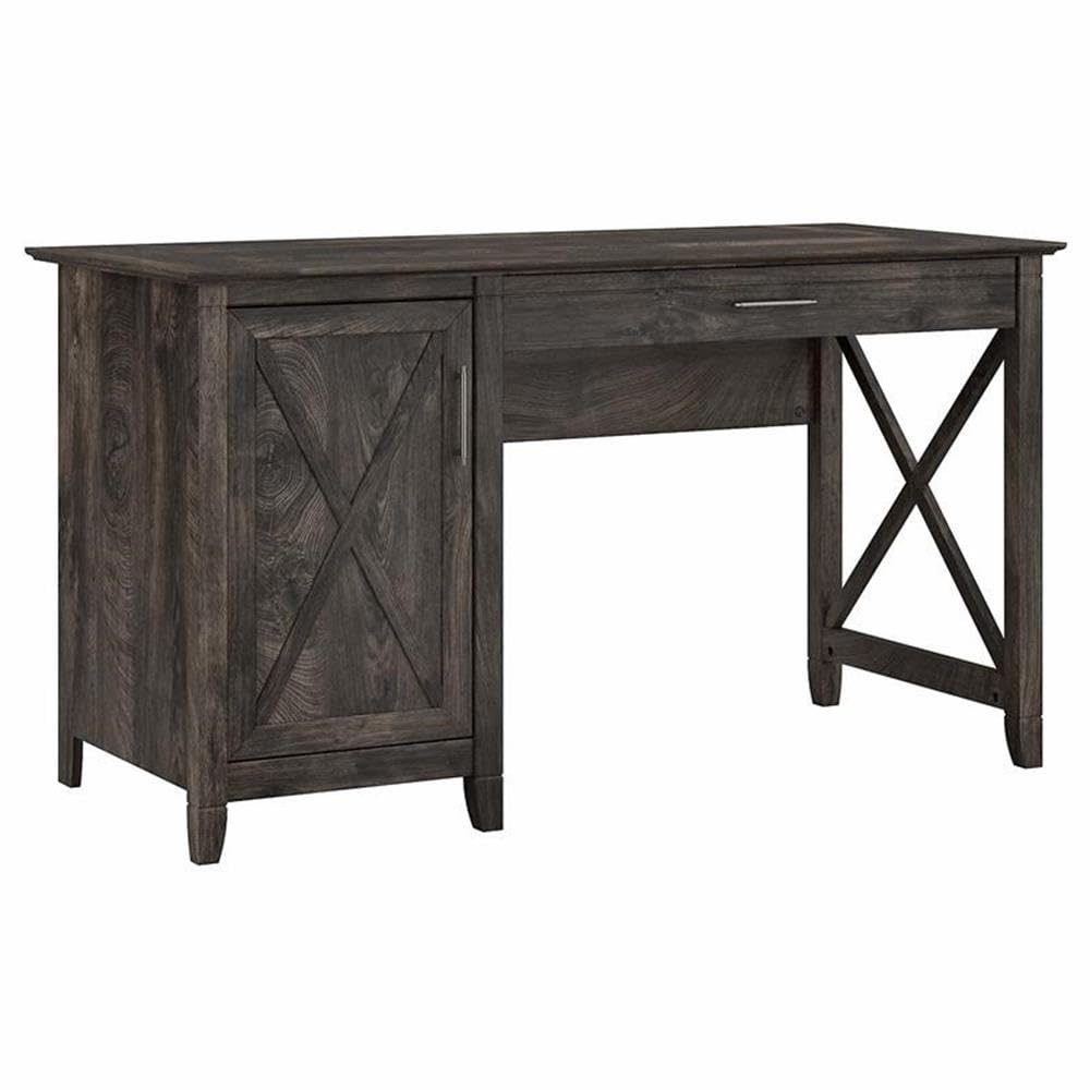 Farmhouse Wood Computer Desk with Keyboard Tray - Rustic Gray Home Office Desk for Small Spaces | Perfect for Remote Work, Study & Gaming Setup
