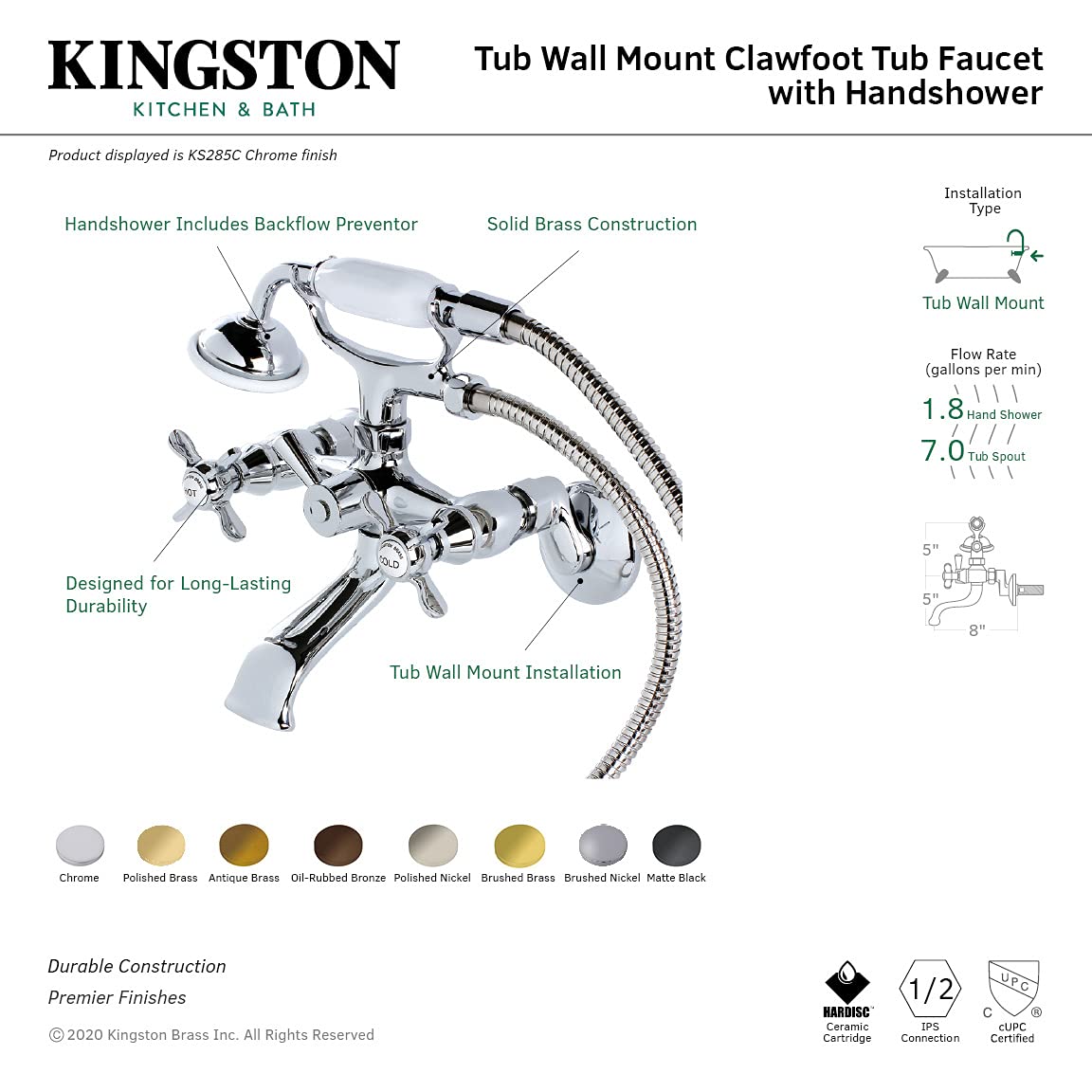 Kingston Brass KS285AB 6-Inch Clawfoot Tub Faucet in Antique Brass - Vintage Style Bathroom Fixture for Classic & Modern Bathrooms