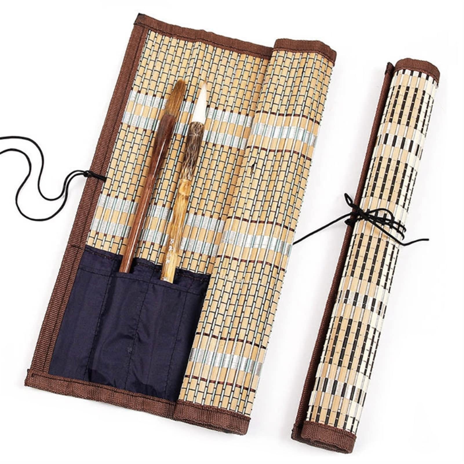 Premium Bamboo Rolling Brush Holder - Portable Art Supply Organizer for Paint Brushes, Calligraphy Pens & Makeup Tools - Perfect for Artists, Students & Travelers