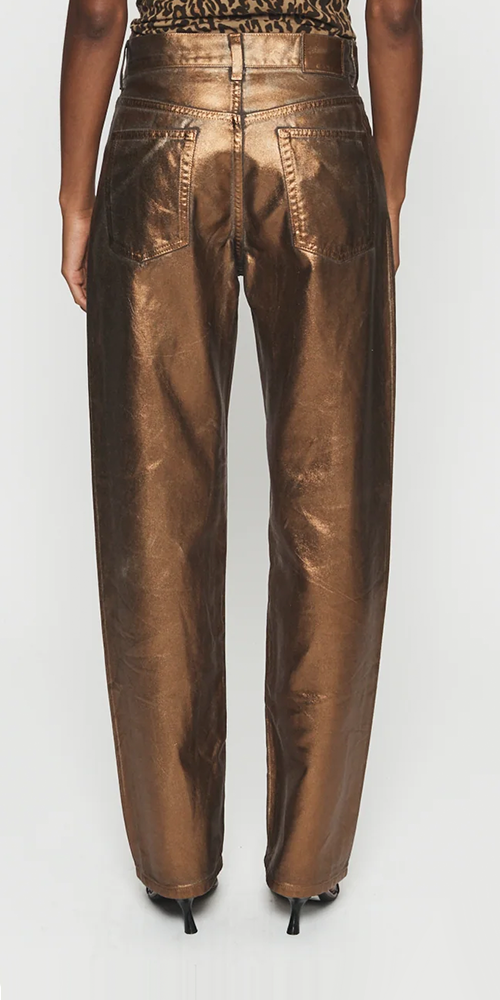 Coated Stretch Baggy Jeans for Women - High Waist Distressed Denim Pants with Copper Finish | Perfect for Casual Outfits, Streetwear & Vintage Looks