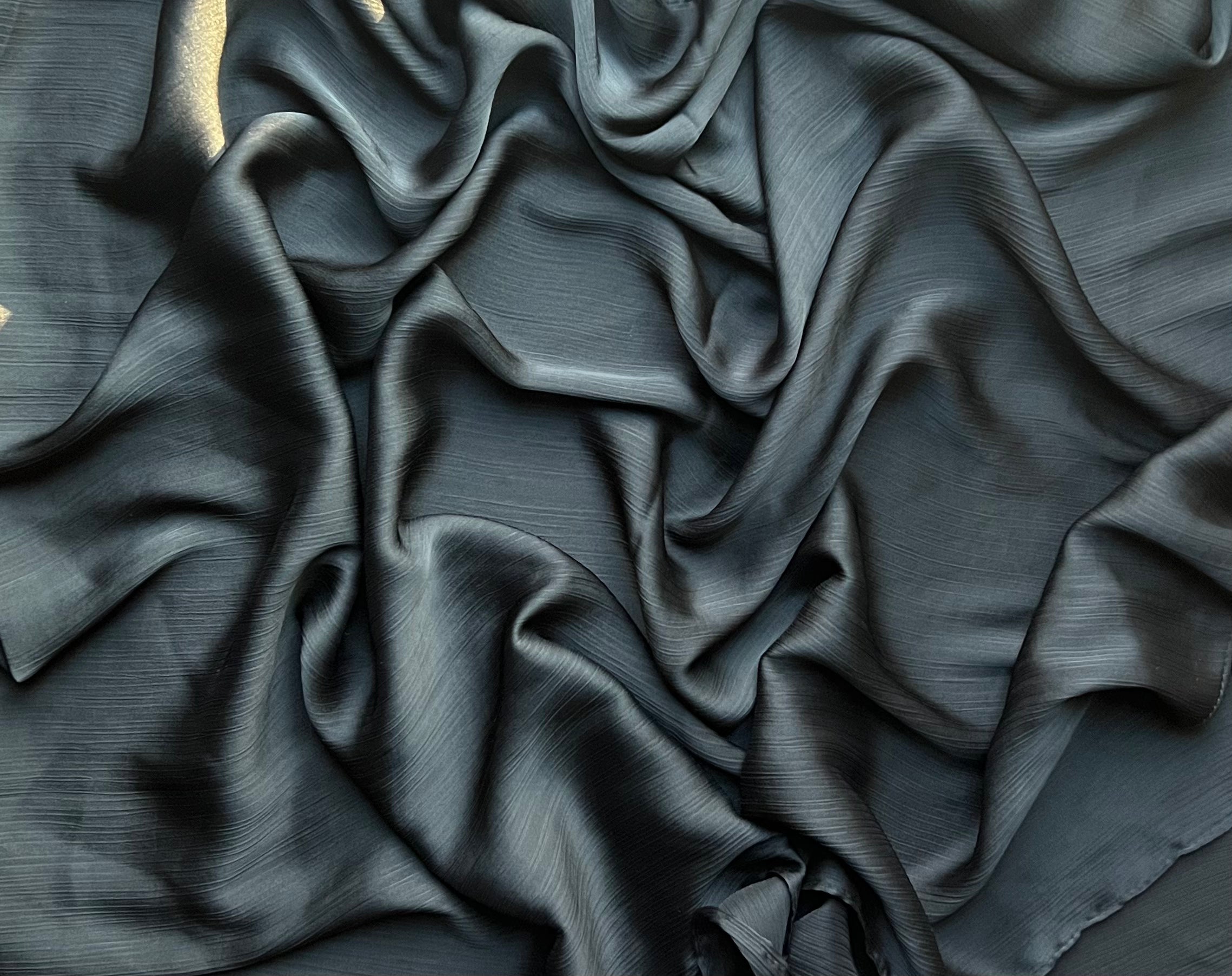 Crinkle Satin Black Fabric - Elegant & Soft Textile for Dresses, Scarves & Home Decor
