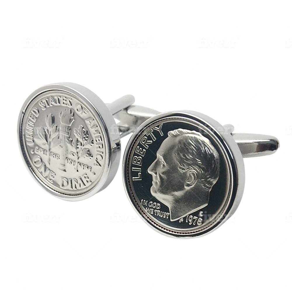 1978 US Dime Rhodium Plated Cufflinks for Men - Vintage Birthday Gift for Him - Perfect for Weddings, Anniversaries & Formal Events