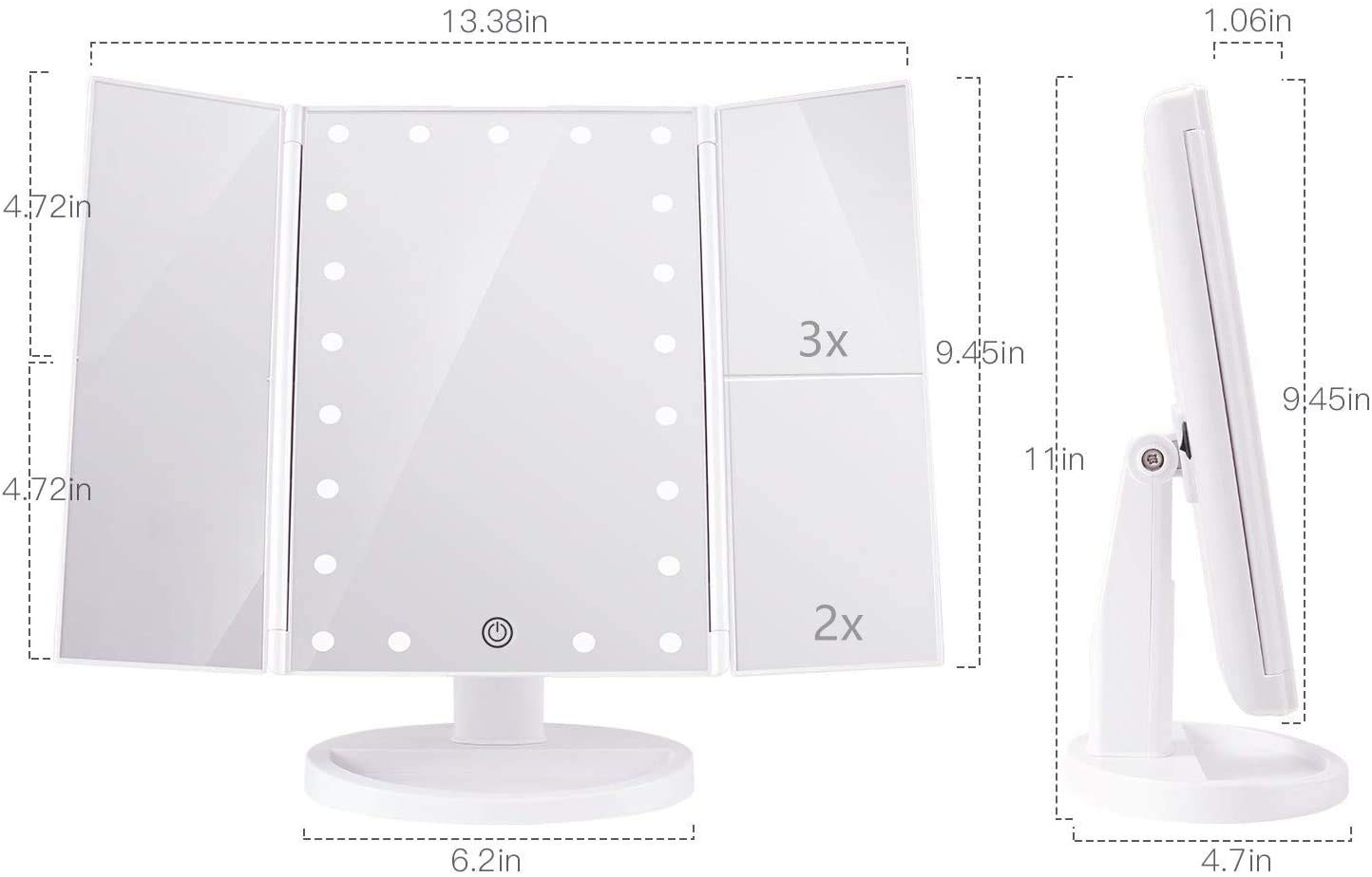 3X Magnification LED Vanity Mirror - Touch Screen, Adjustable for Travel & Makeup