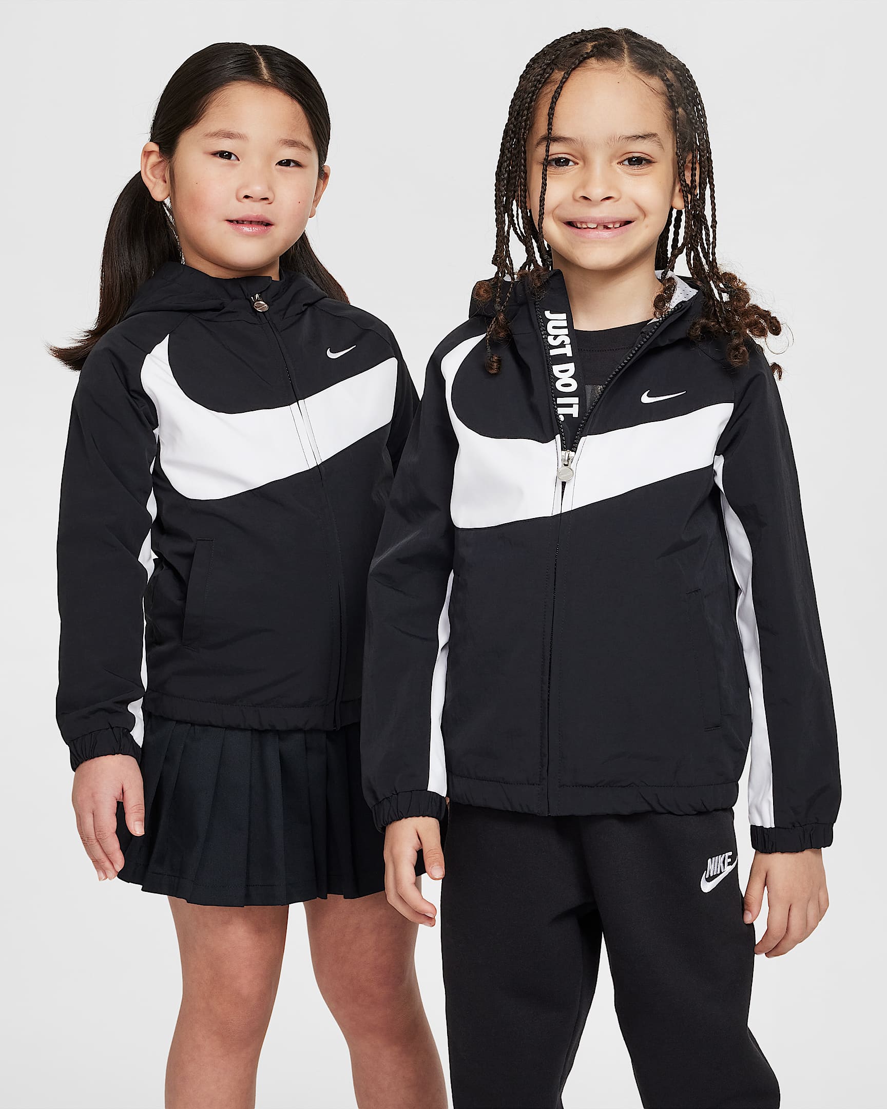 Nike Kids' Big Swoosh Black Jacket - Lightweight Windbreaker for Boys & Girls - Perfect for School, Sports & Outdoor Activities