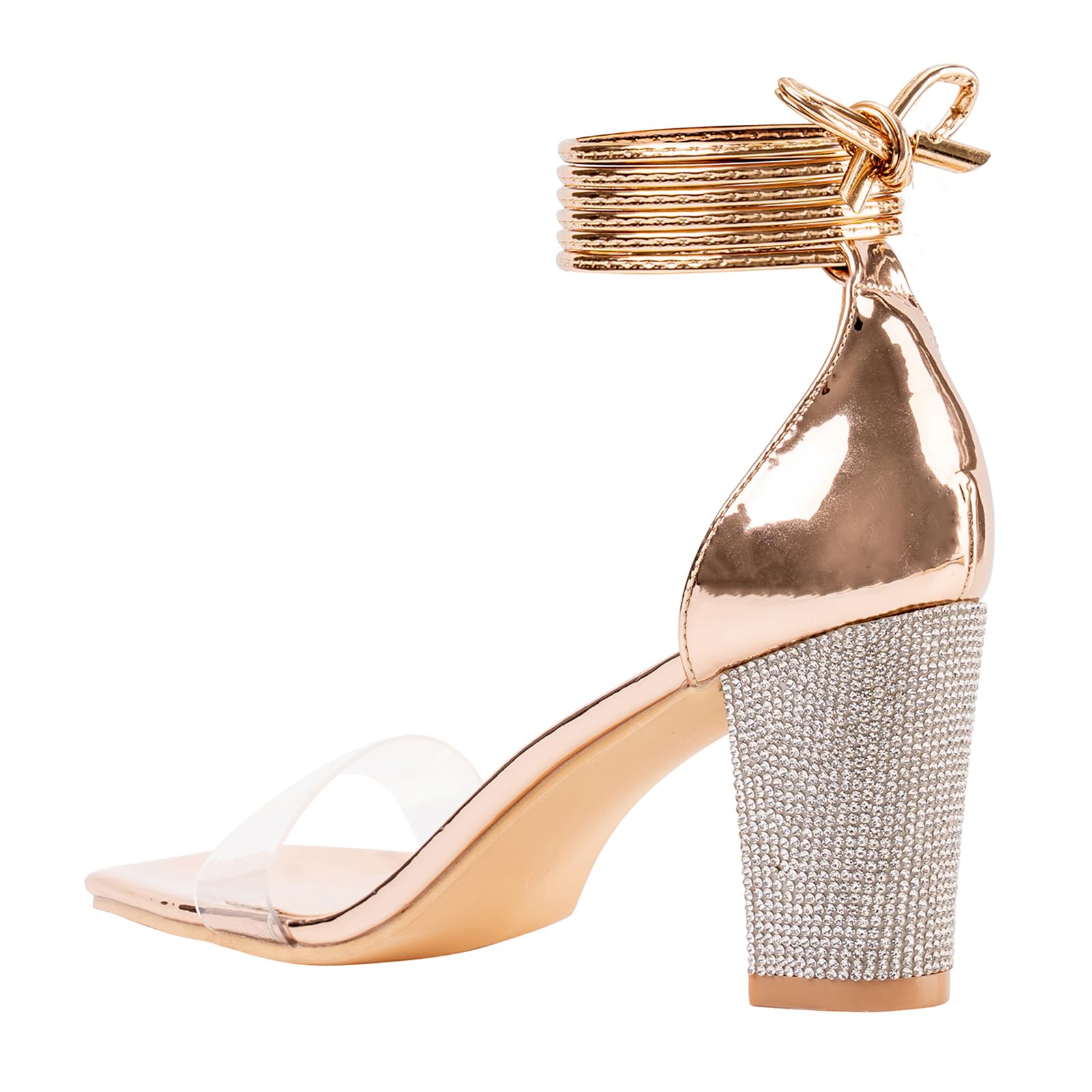 Women's Chunky High Heel Sandals - Comfortable Open Toe Strappy Rhinestone Heels in White, Silver, Gold & Black | Ankle Strap Dress Shoes for Parties, Weddings & Evening Events