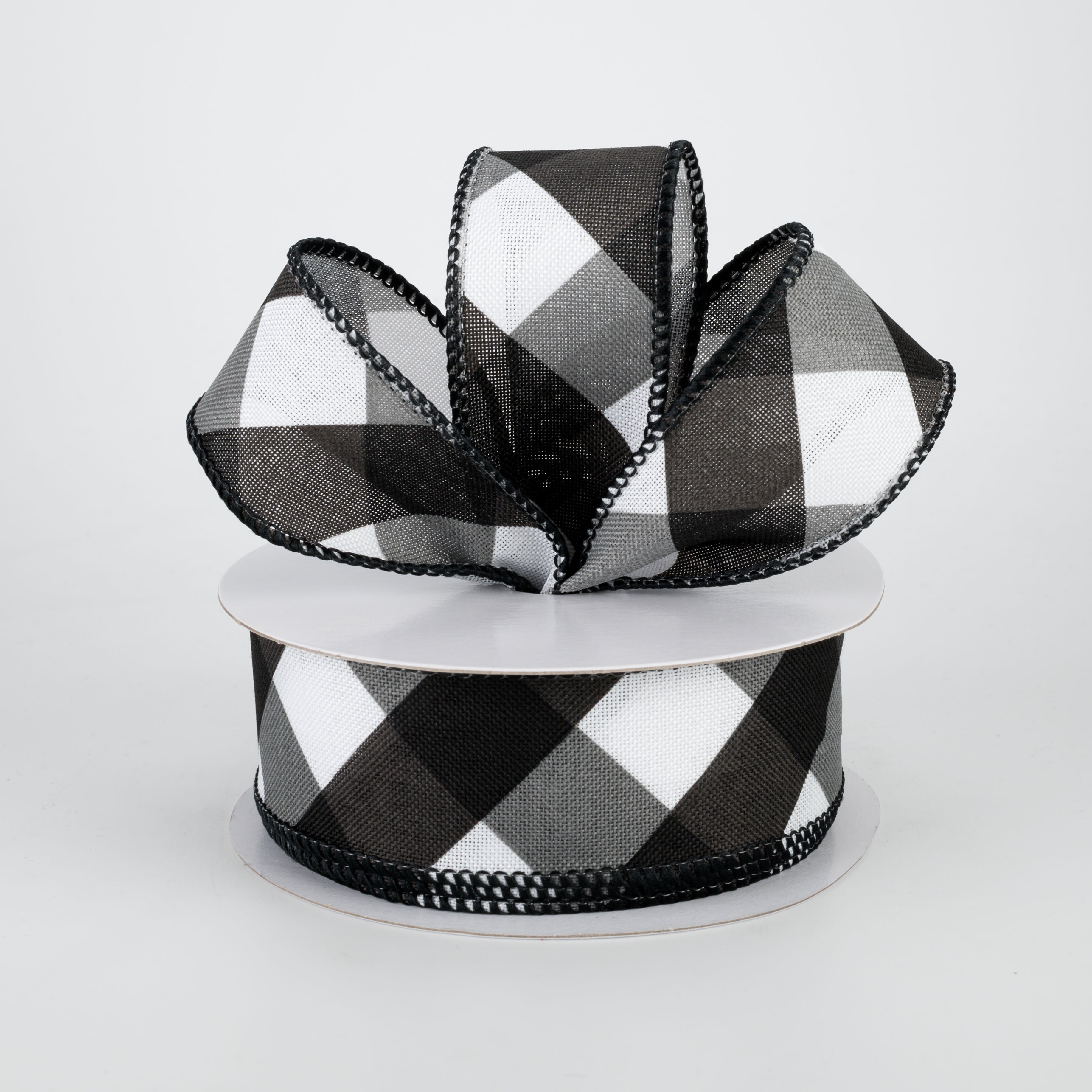 1.5 Inch Bold Check Basketweave Ribbon - Black & White Grosgrain Ribbon (10 Yards) for Gift Wrapping, DIY Crafts, Wedding Decorations and Party Favors