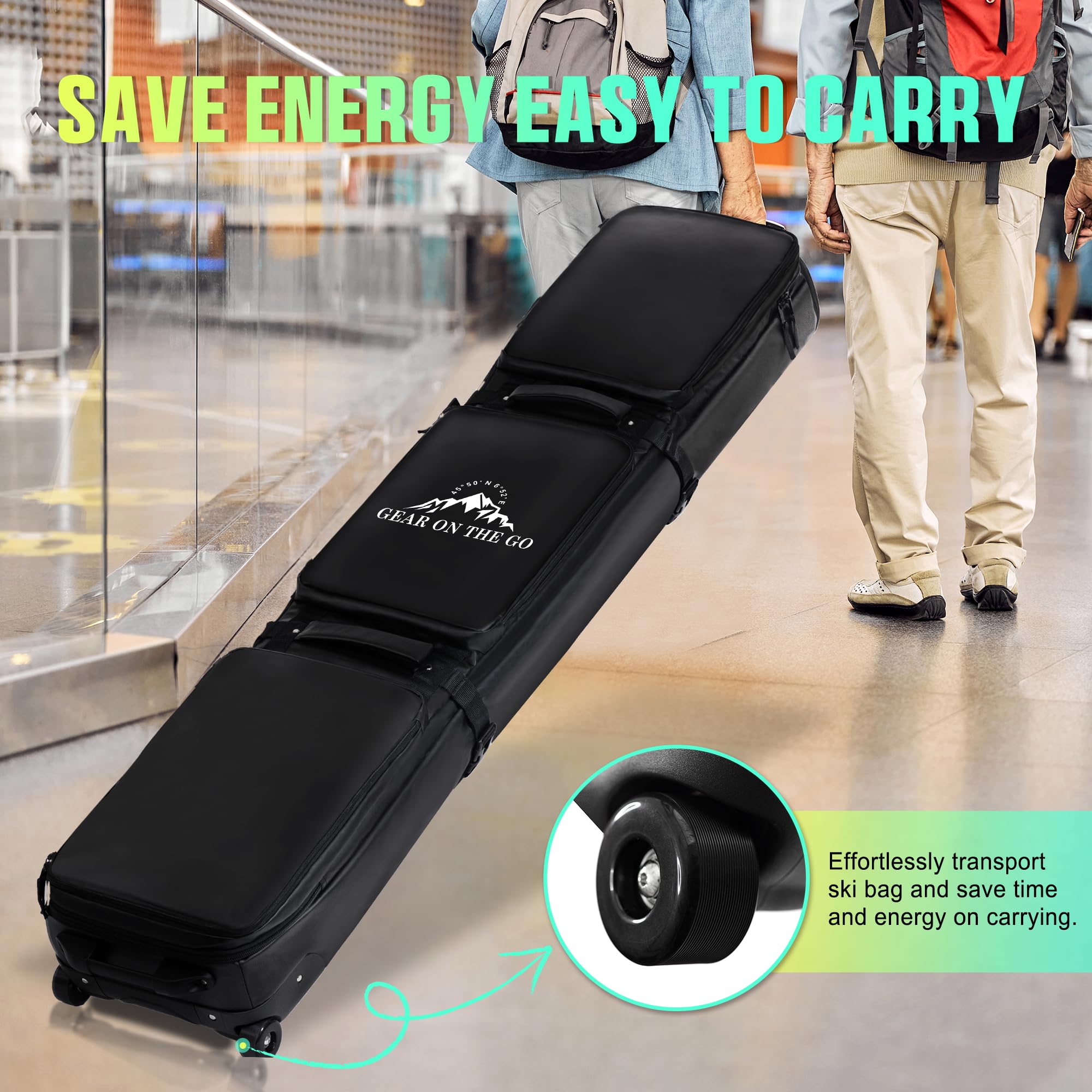 **Waterproof Double Rolling Ski Bag with Padded Wheels - Travel-Friendly Snowboard & Ski Carrier for Air Travel - Fits Ski Boots (Perfect for Winter Vacations & Mountain Resorts)**