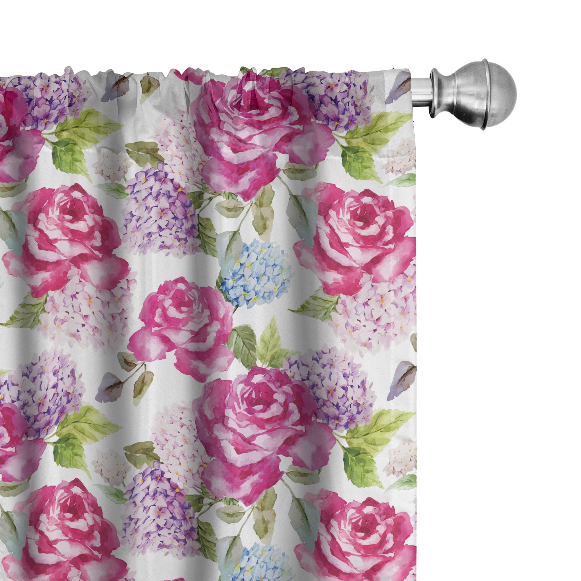 Ambesonne Floral Window Curtains - Watercolor Lavender Leaf Print Lightweight Sheer Drapes, 2-Panel Set with Rod Pocket (28