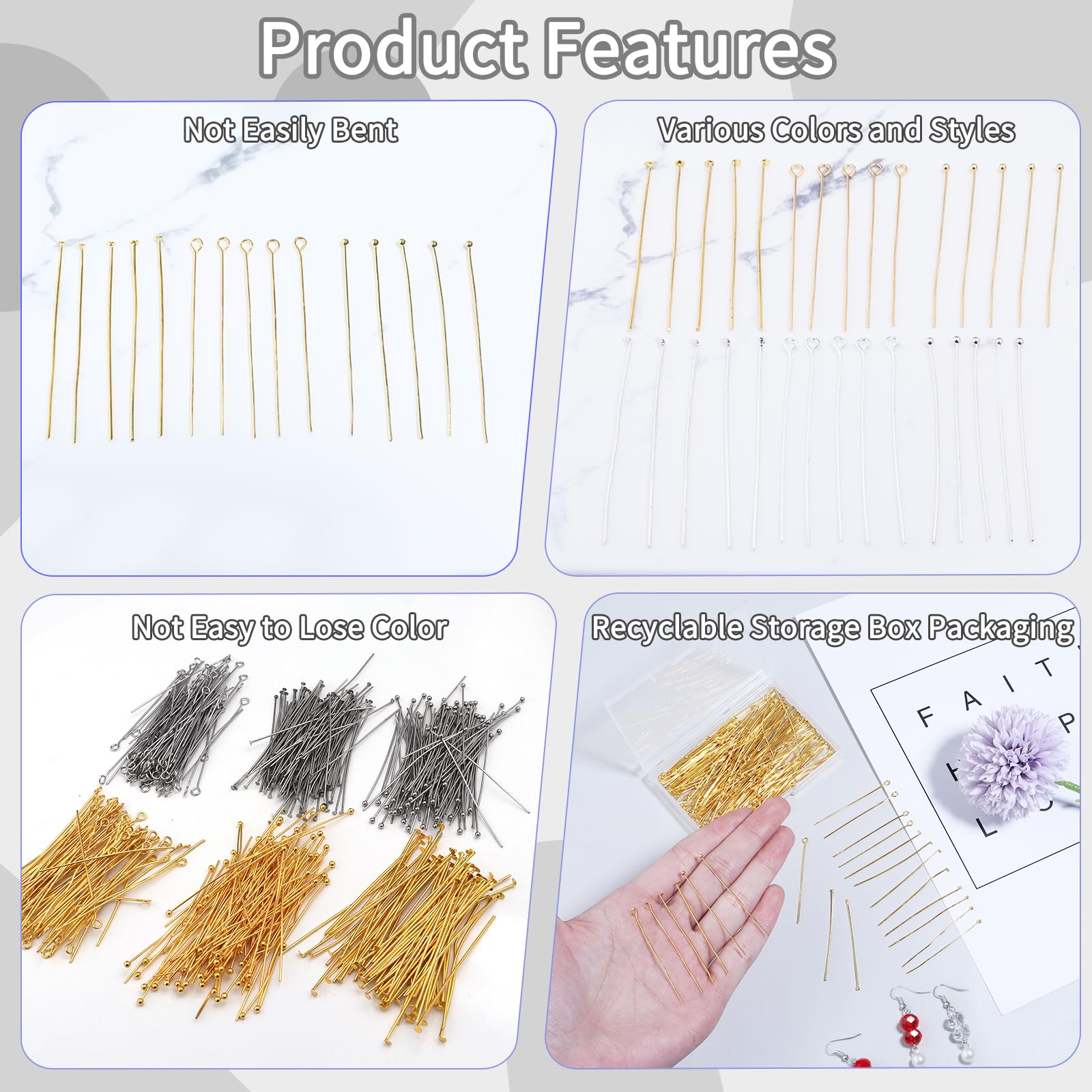 50mm Silver Eye Pins 200pcs - Jewelry Making Supplies for Earrings, Bracelets & Necklaces