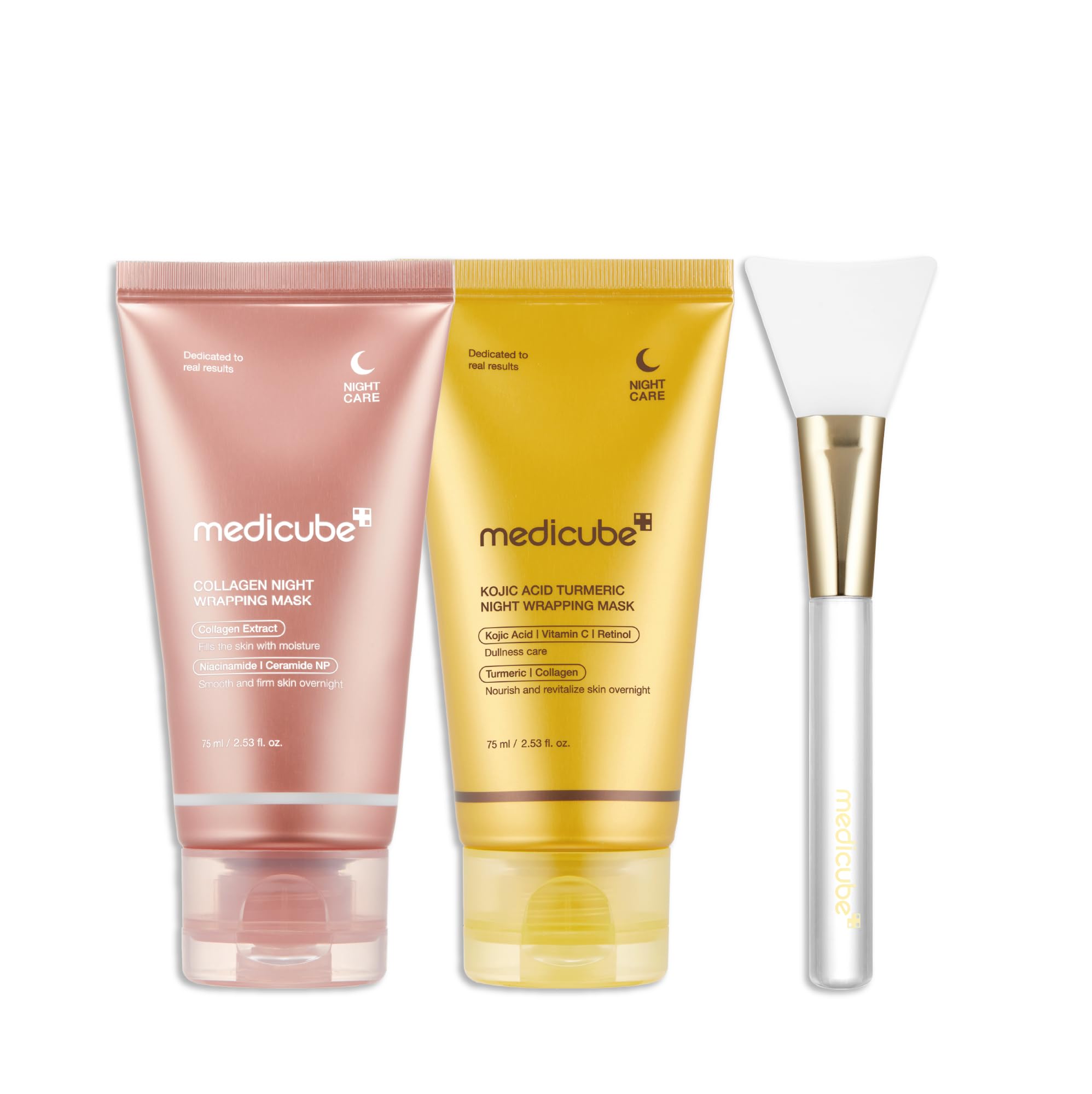 Medicube Viral Glass Glow Overnight Wrapping Mask Duo Set - Collagen & Turmeric Peel Off Facial Mask Pack with Jelly Brush for Hydration & Brightening | Perfect for Night Skincare Routine & Glowing Skin