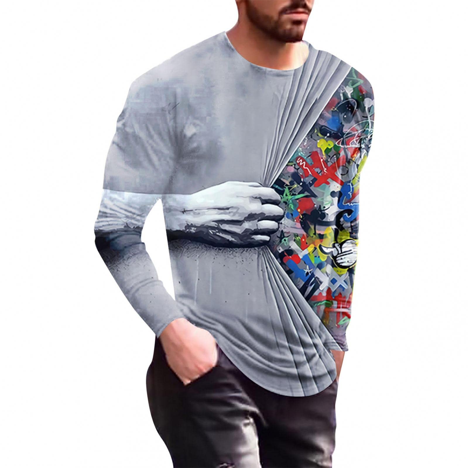 XXBR Men's Long Sleeve T-Shirt with 3D Jesus Cross Print - Faith Inspired Streetwear & Athletic Tee for Fall Workouts, Church, and Casual Wear