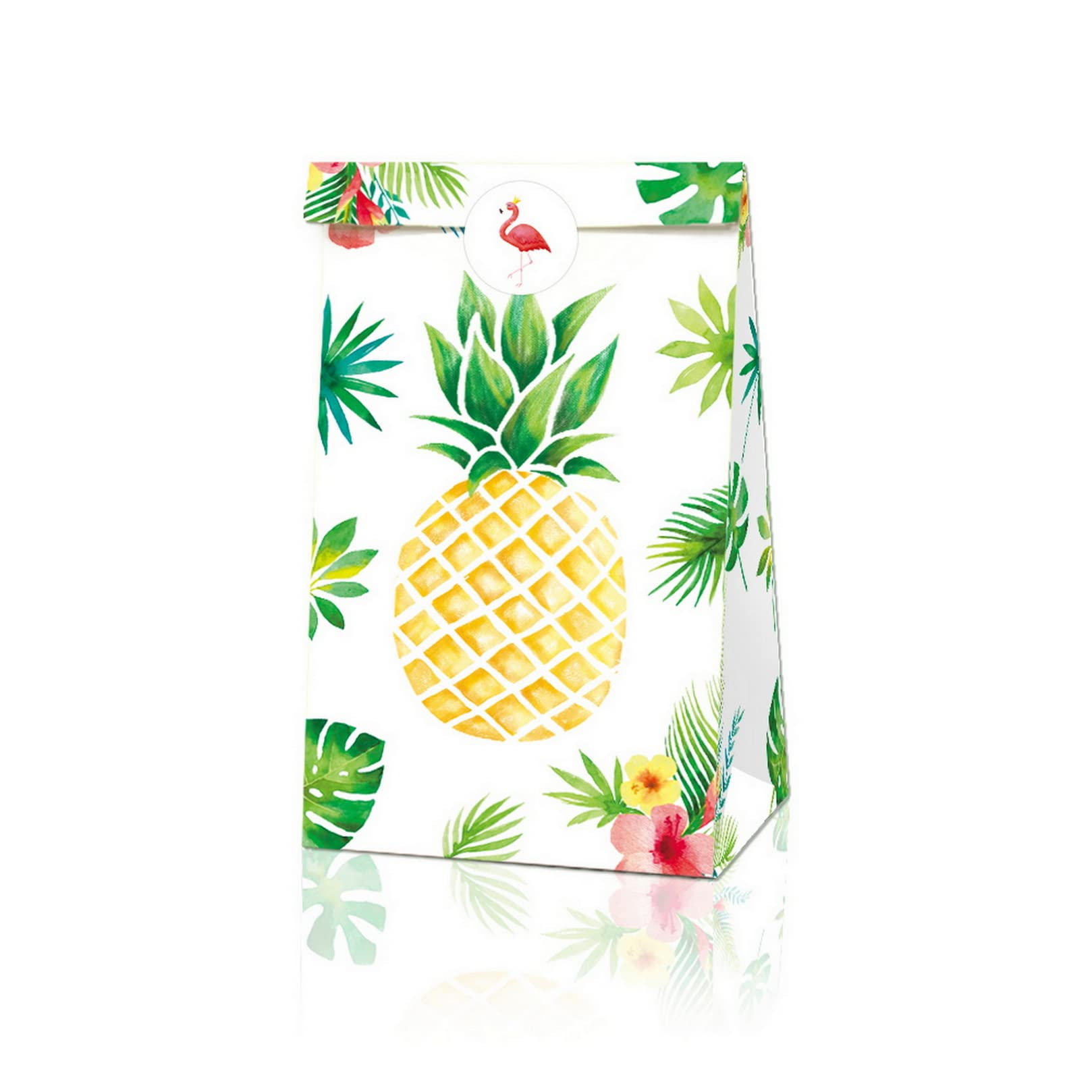 COSFAN 12 Pack Hawaiian Party Gift Bags - Tropical Flamingo & Pineapple Themed Goodie Bags for Candy & Treats | Perfect for Luau, Birthday, Beach & Summer Party Favors | Includes Decorative Stickers